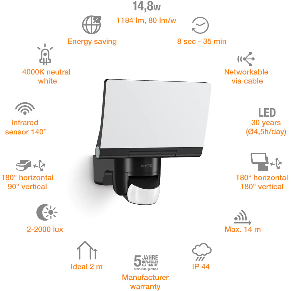 Steinel Strahler XLED Home 2 S Schwarz mit Bewegungsmelder, Sensor