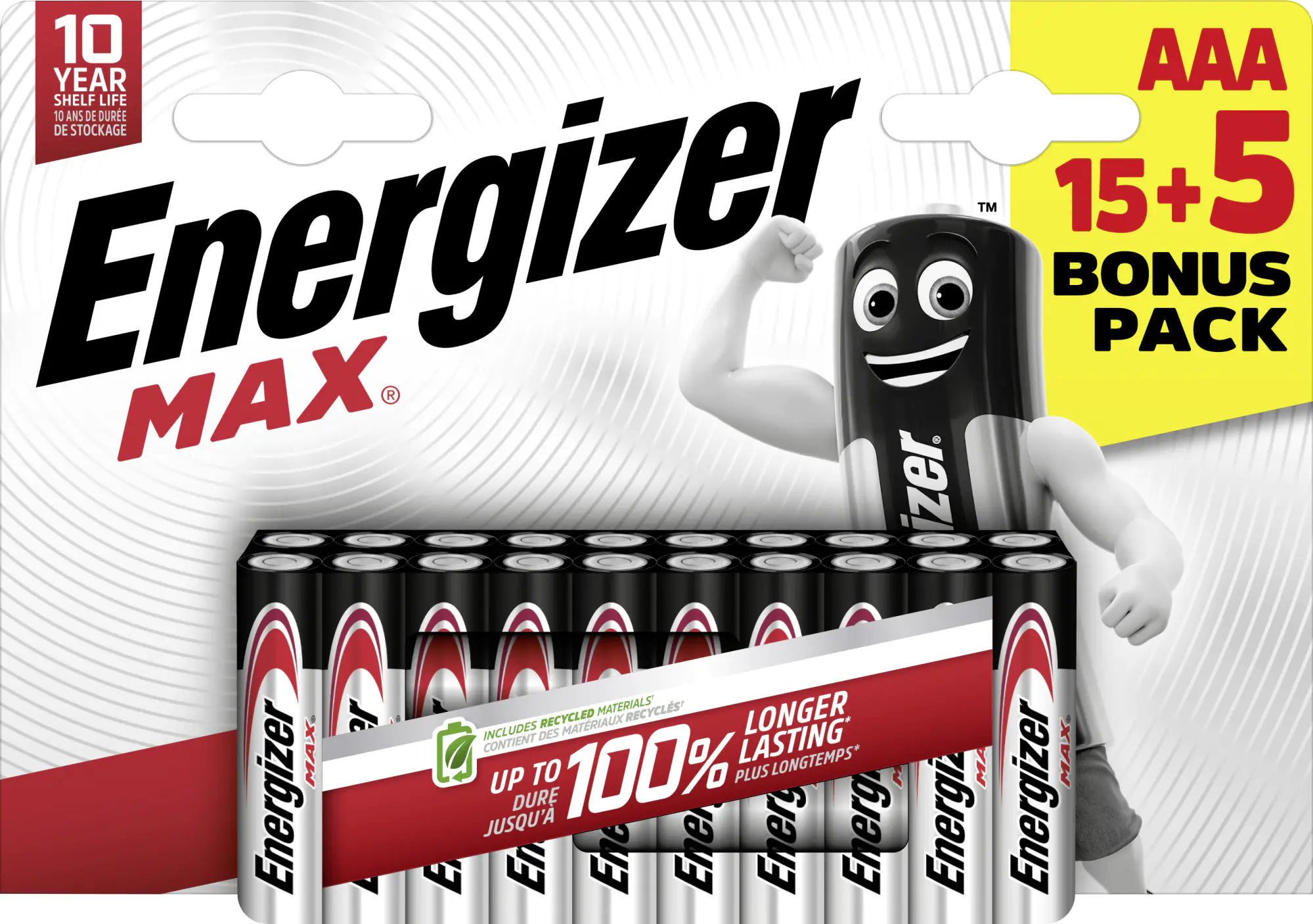 Energizer Max Alkaline Batterie Micro AAA 1,5 V, 15 + 5er Pack
