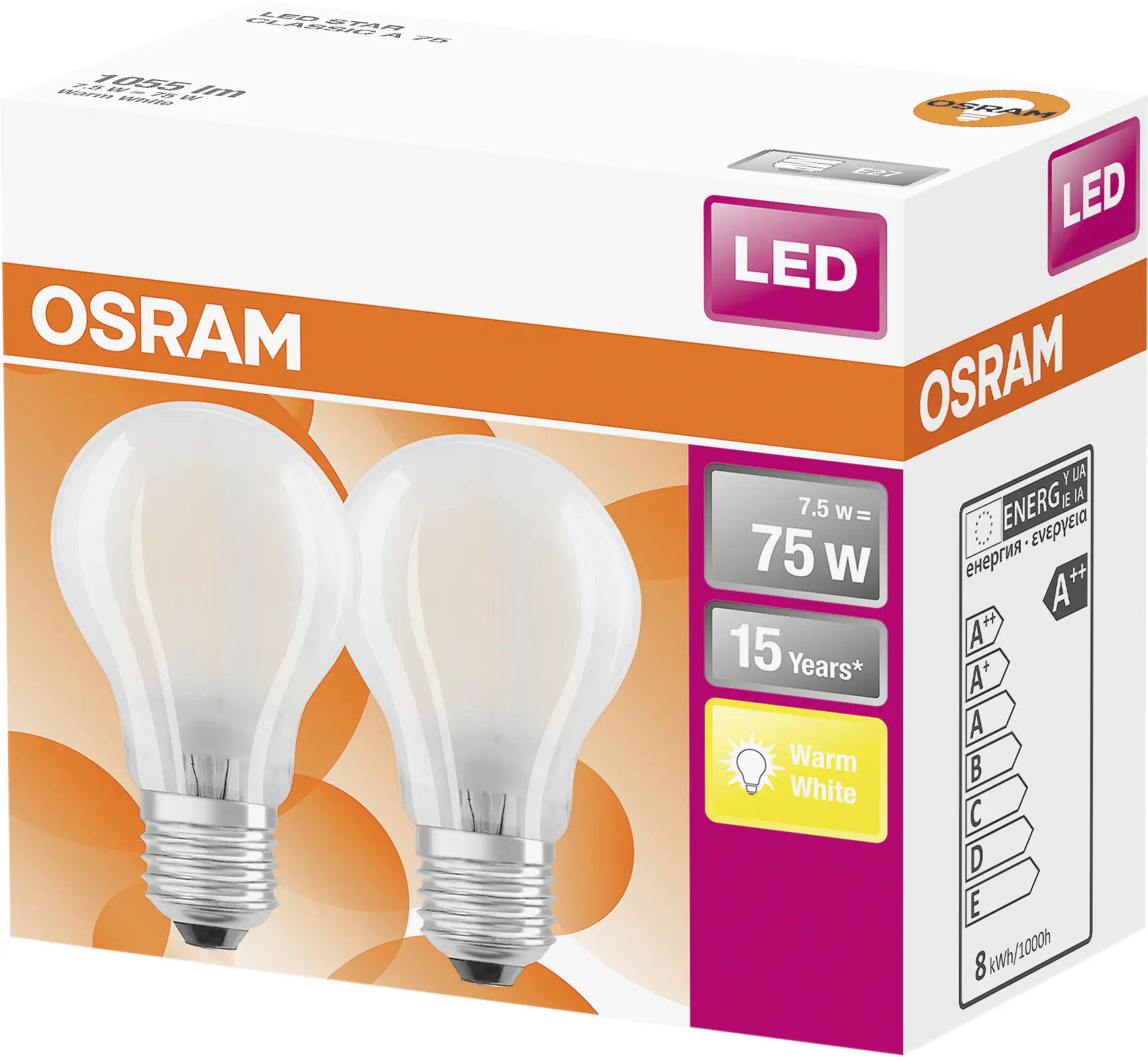 Osram LED Leuchtmittel E27 8W warmweiß, weiß matt