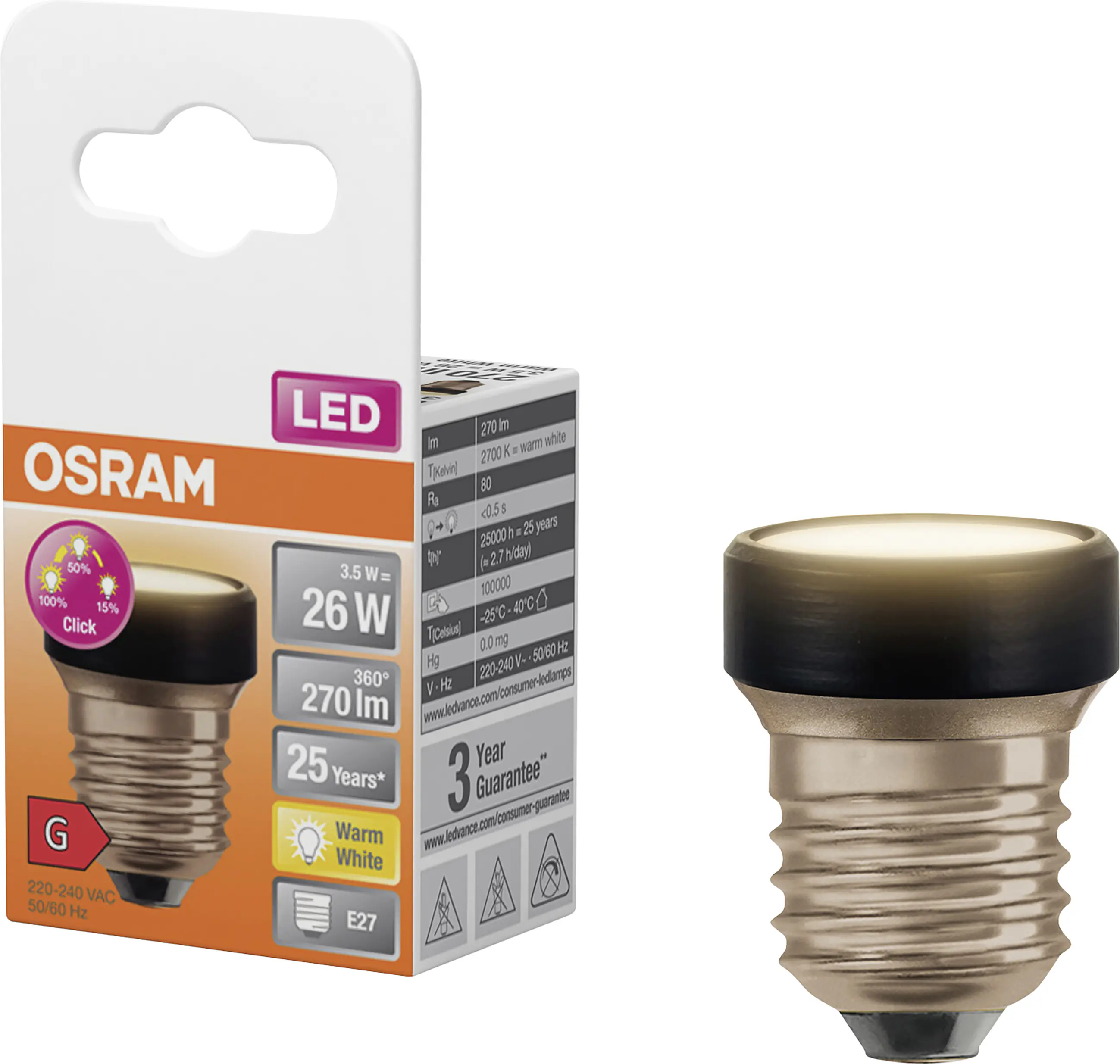 Osram LED Leuchtmittel Star Flat 26 E27 3,5 W warmweiß dimmbar