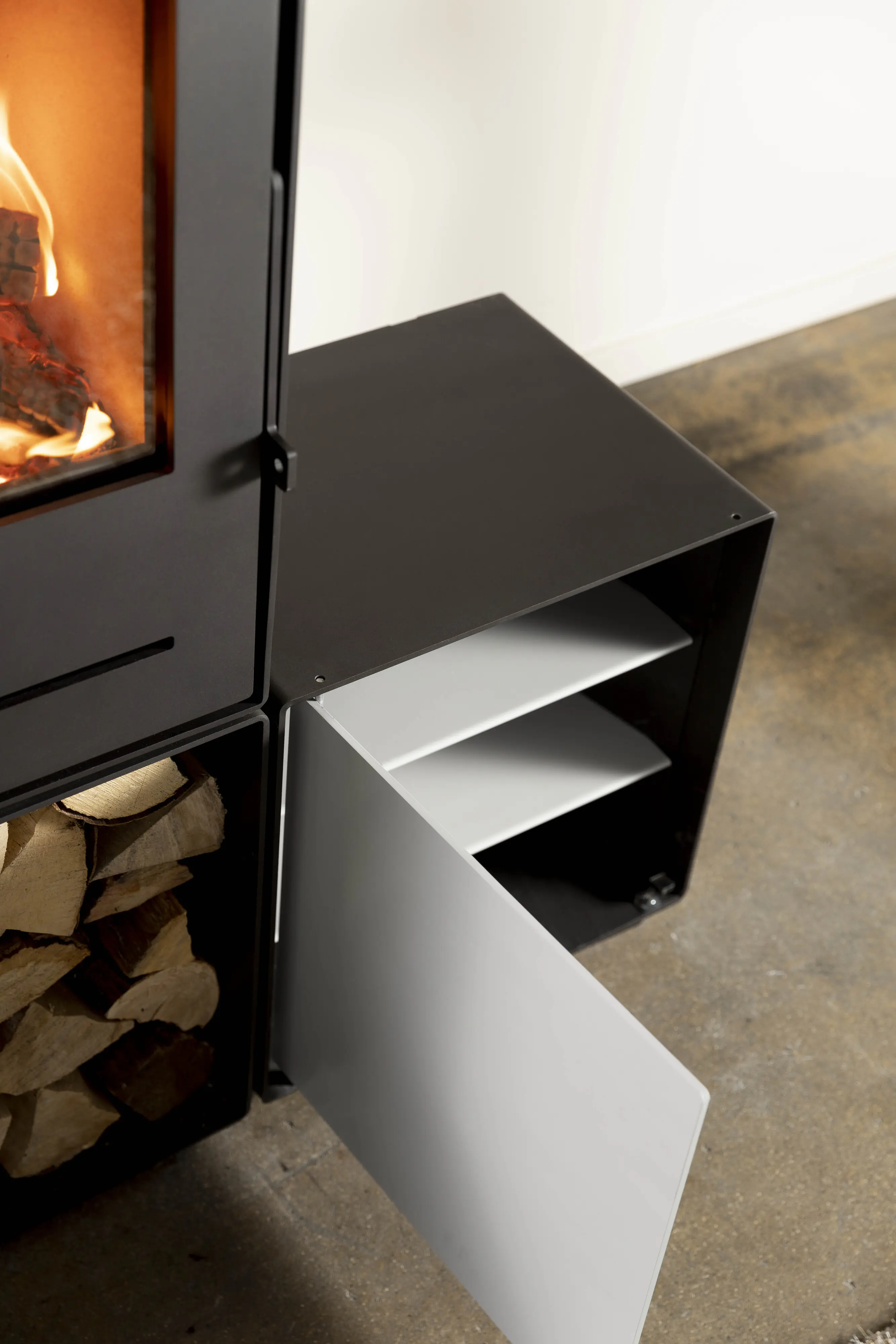 FireFix Tür & Regalböden für quadratische Box zu Kaminofen Nele 44,2 x 35,5 cm weiß