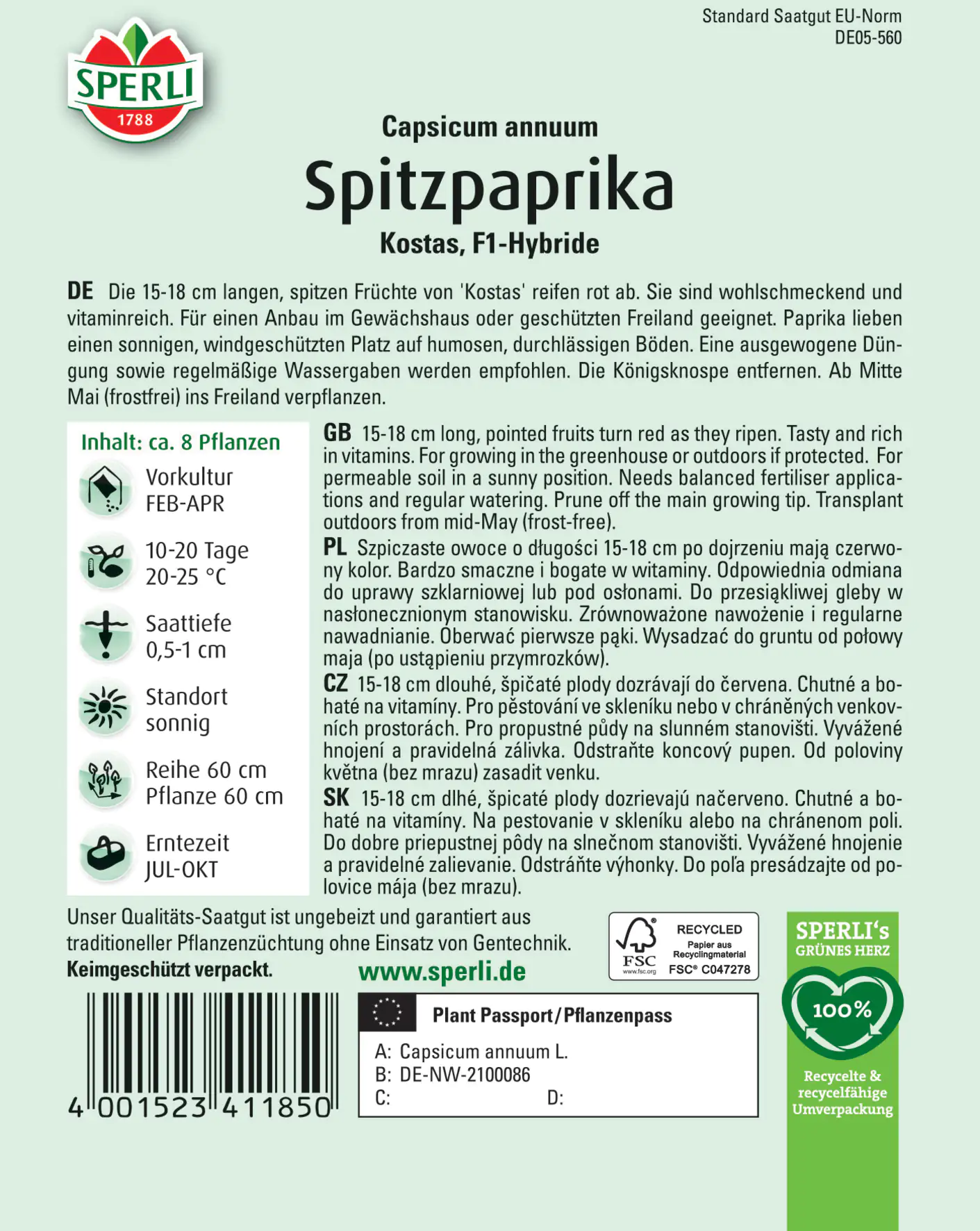 Sperli Spitzpaprika Kostas F1