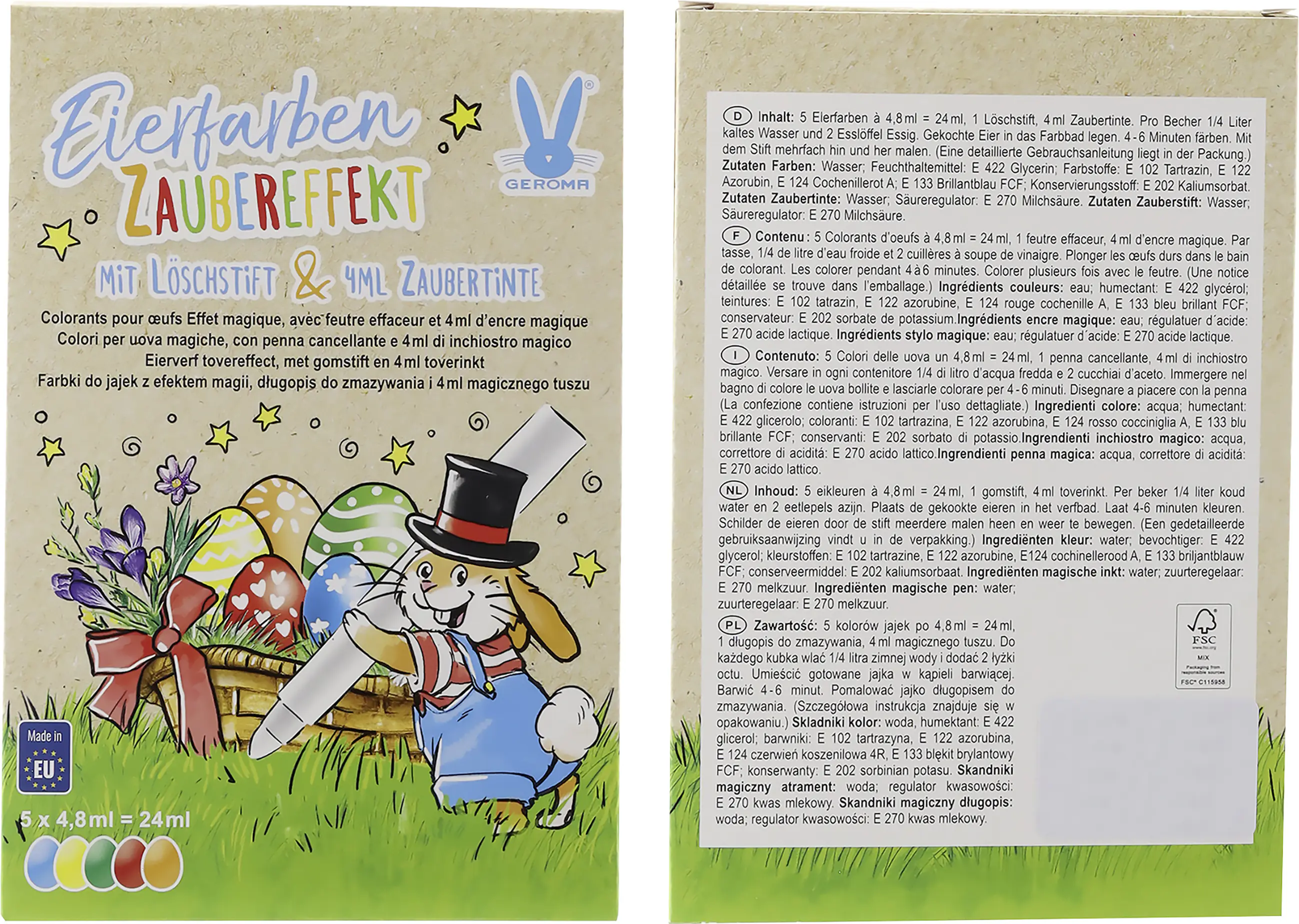 Eierfarben Zaubereffekt 5 Farben mit Zaubertinte & Löschstift zum Kaltfärben