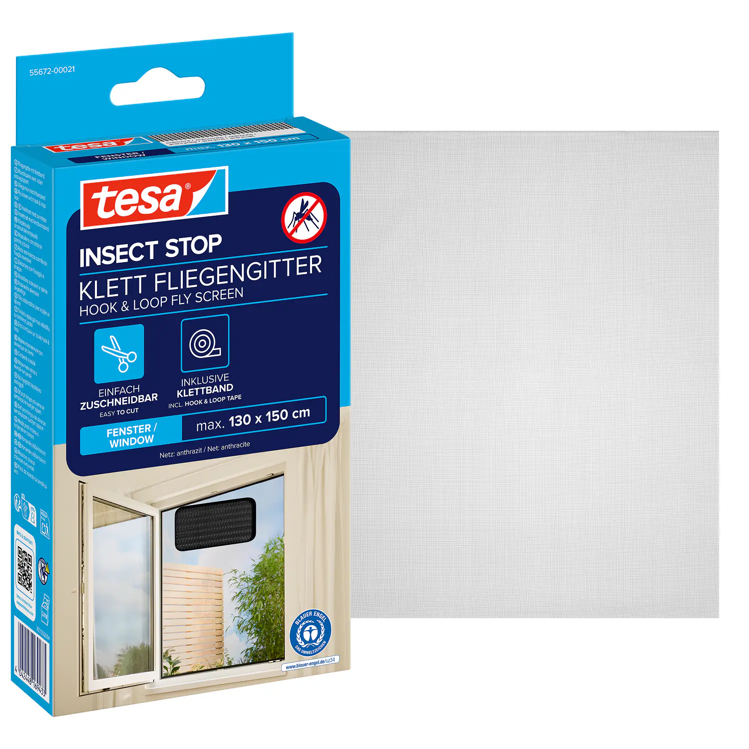 tesa Fliegengitter STANDARD 130 x 150 cm anthrazit individuell kürzbar