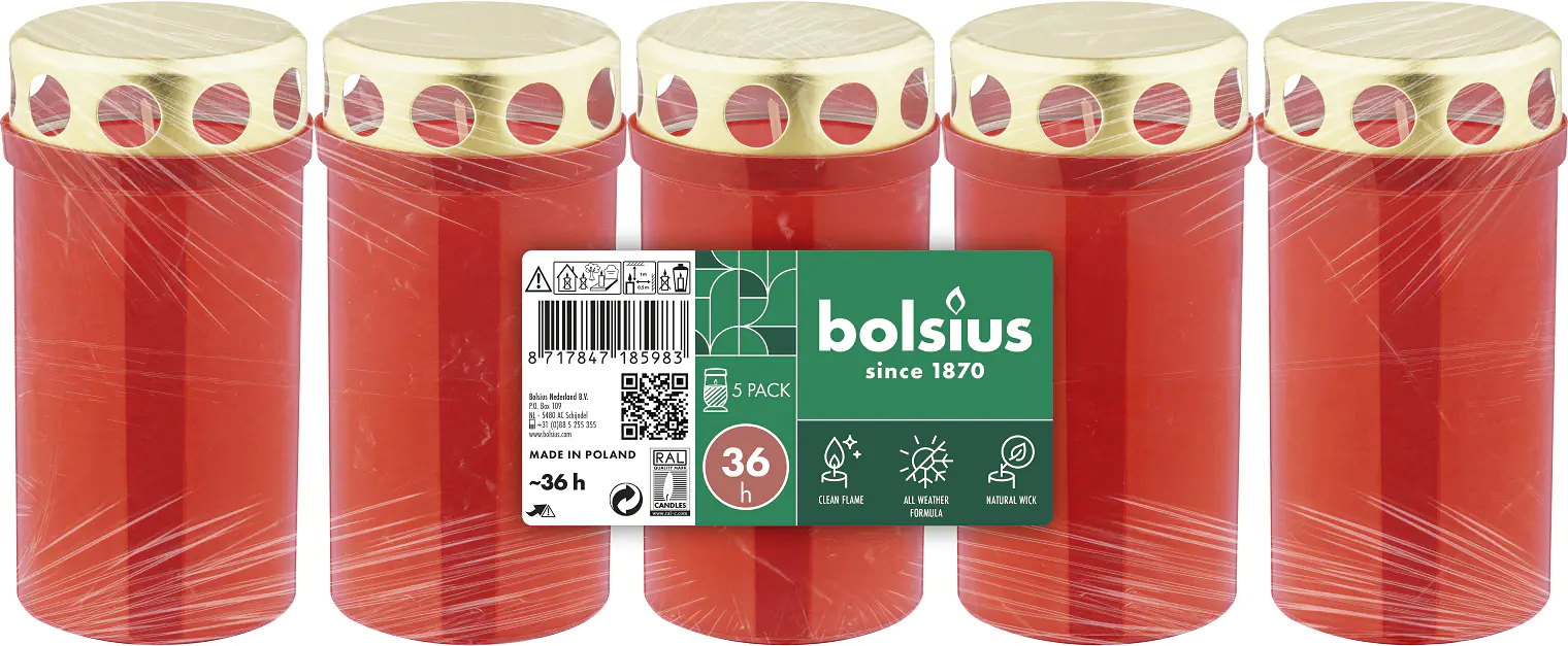 Bolsius Dauerbrenner Nr. 3 rot Allwetter mit Deckel 6,1 x 12 cm 5er Pack