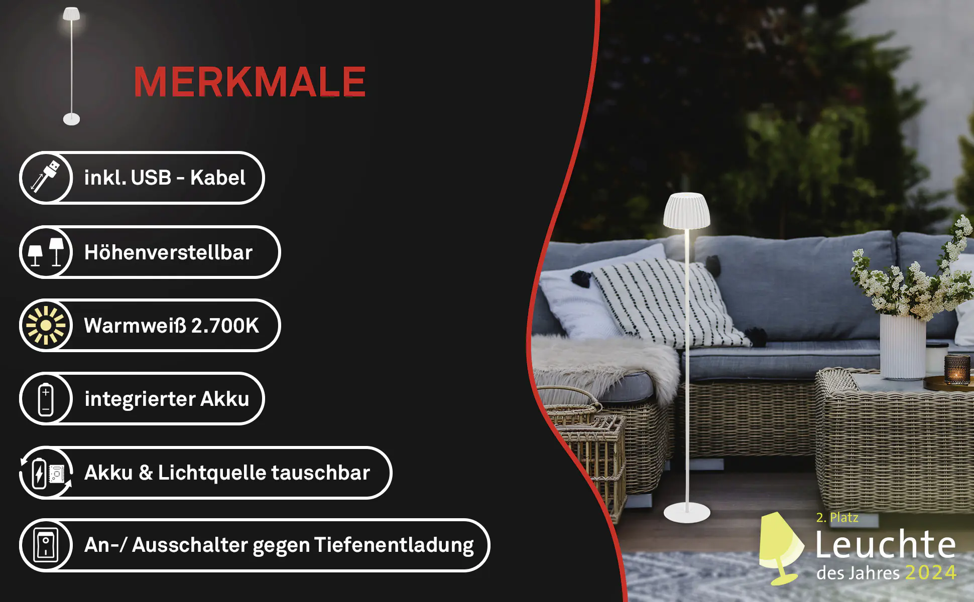 Briloner LED-Stehleuchte Riffle mit Akku weiß dimmbar