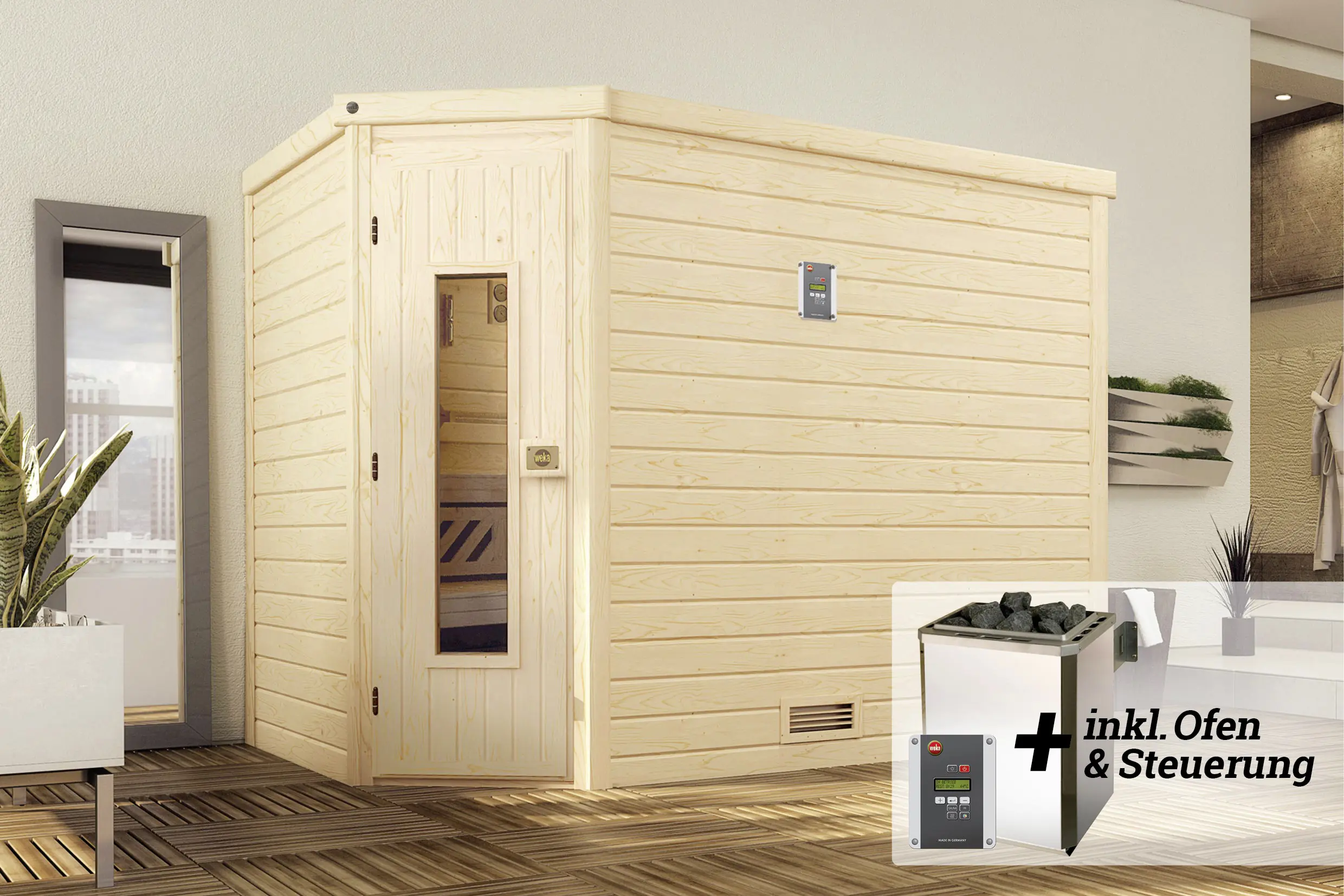 Weka Premium Massivholz-Sauna Turku Gr. 3 Sparset 7,5 kw OS