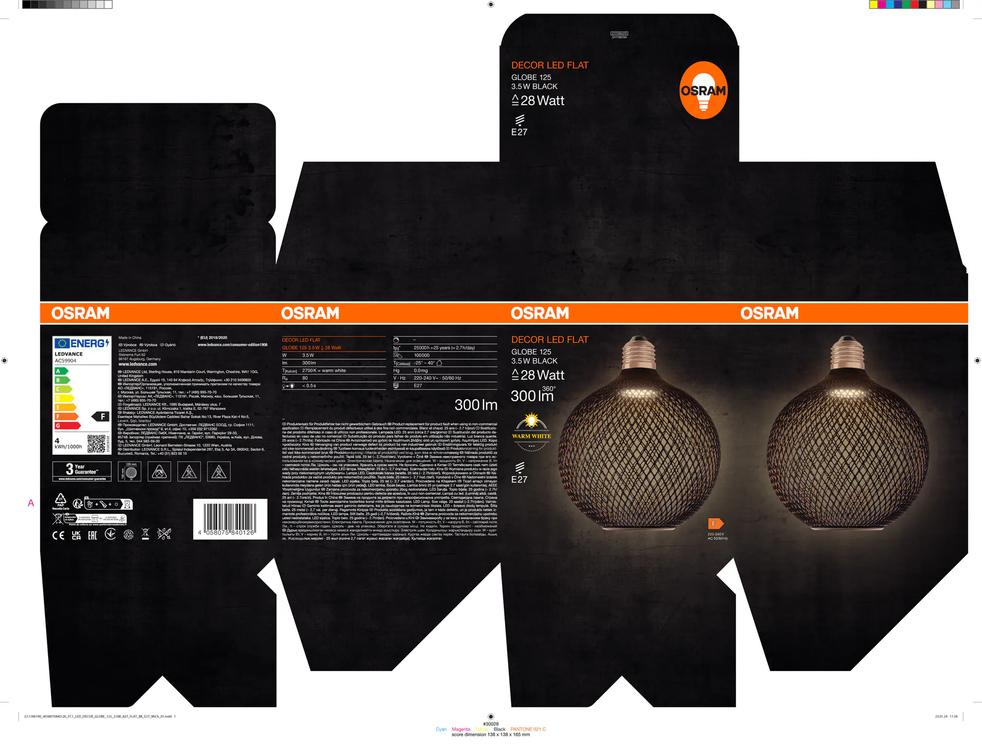 Osram LED Leuchtmittel Decor Flat Globe 125 schwarz 3,5W 827 matt E27 Non-DIM