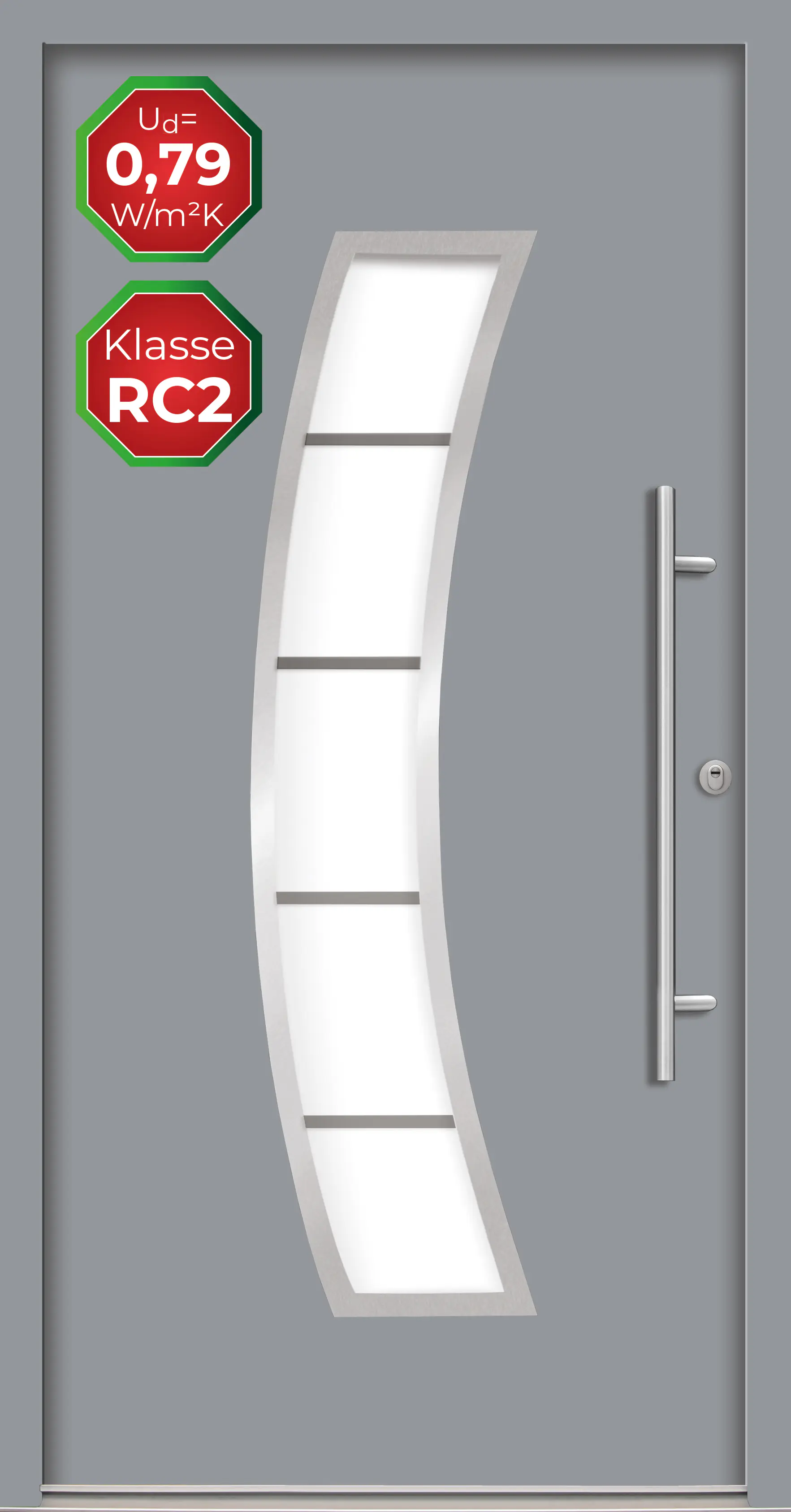 Splendoor Haustür Passivedoor Premium P14 RC2 Grau DIN Rechts 100 x 210 cm