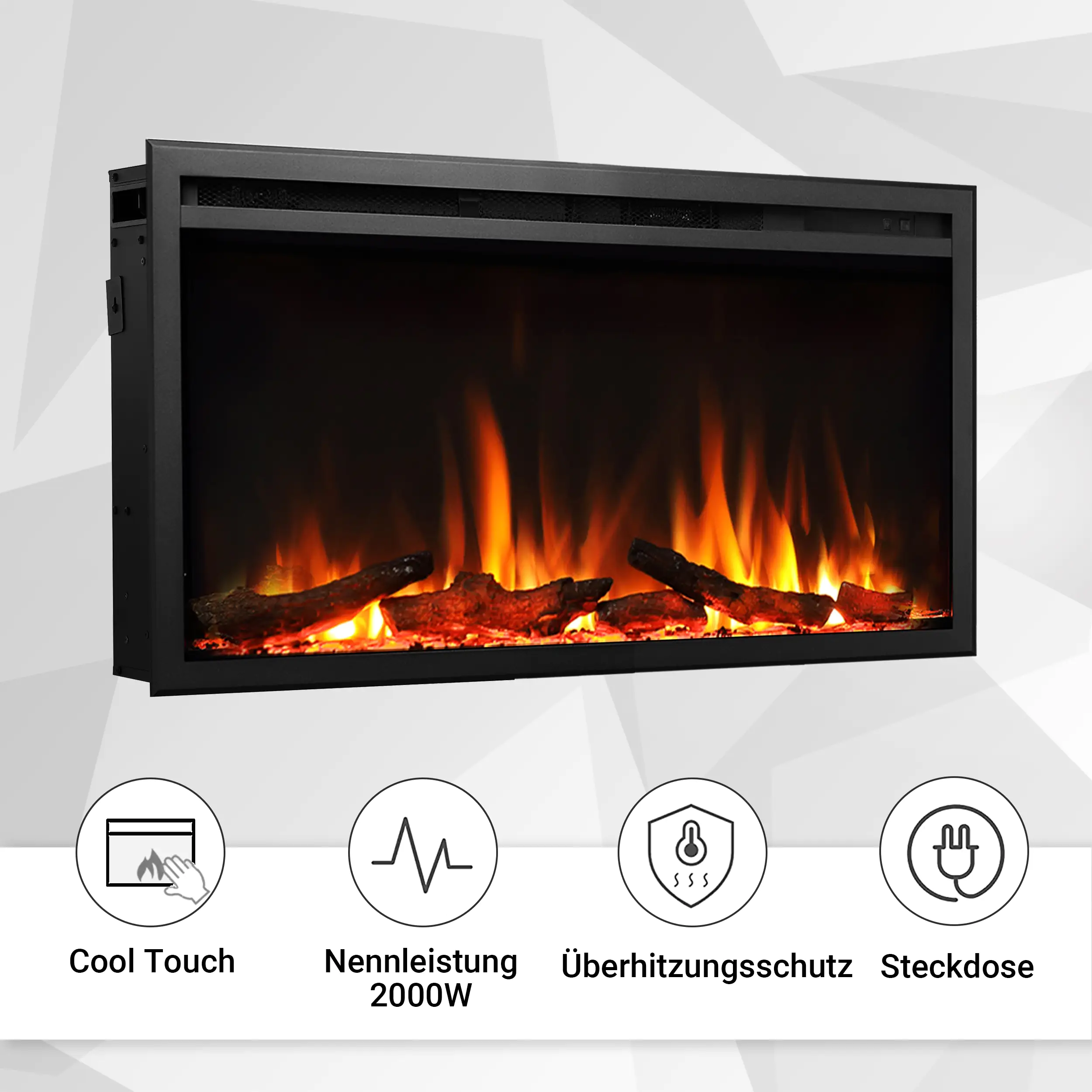 Balderia Elektrokamin schwarz Athena 36 1000/1500 Watt 49,5 x 92,8 cm