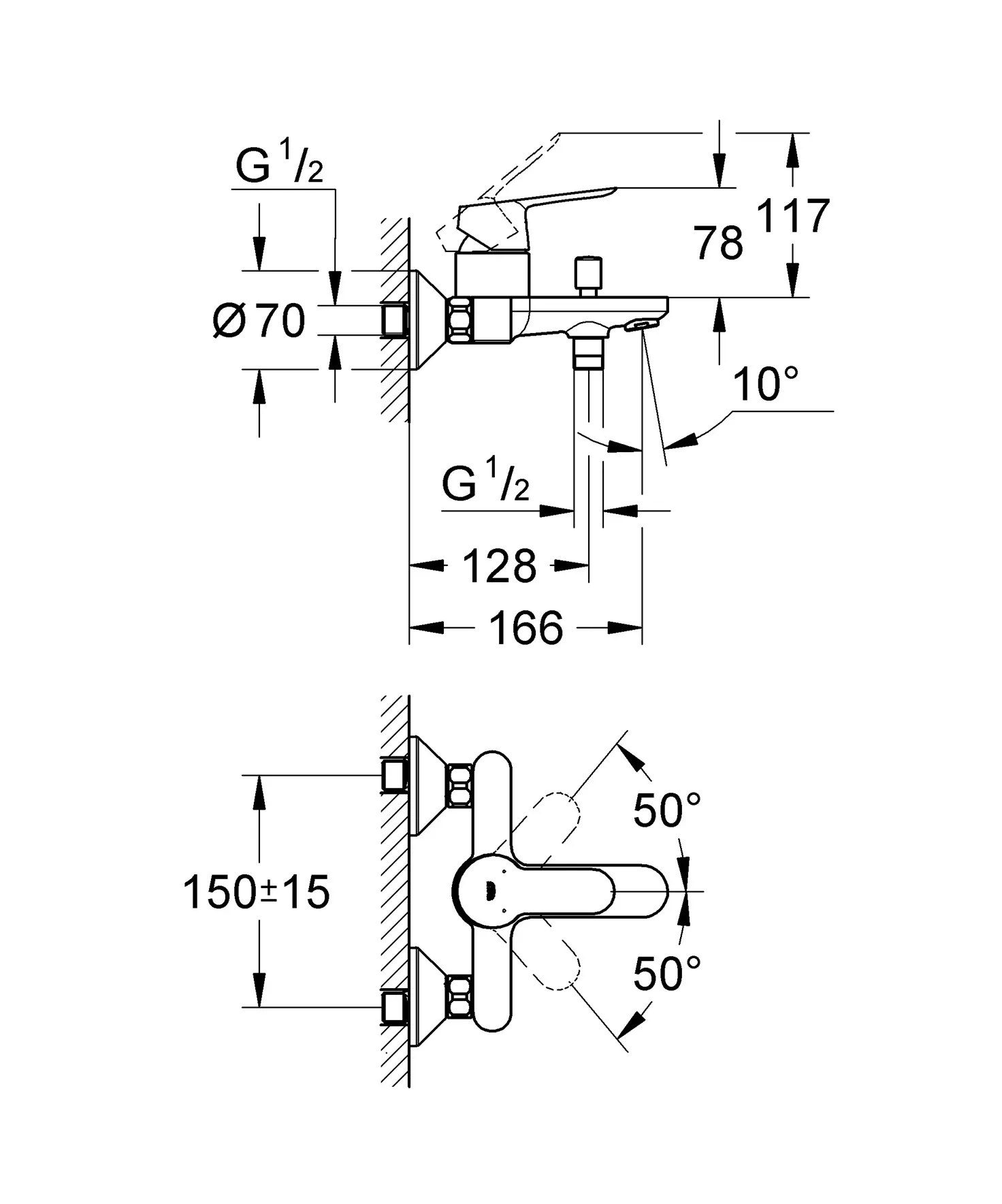 Grohe Badewannenarmatur Edge verchromt