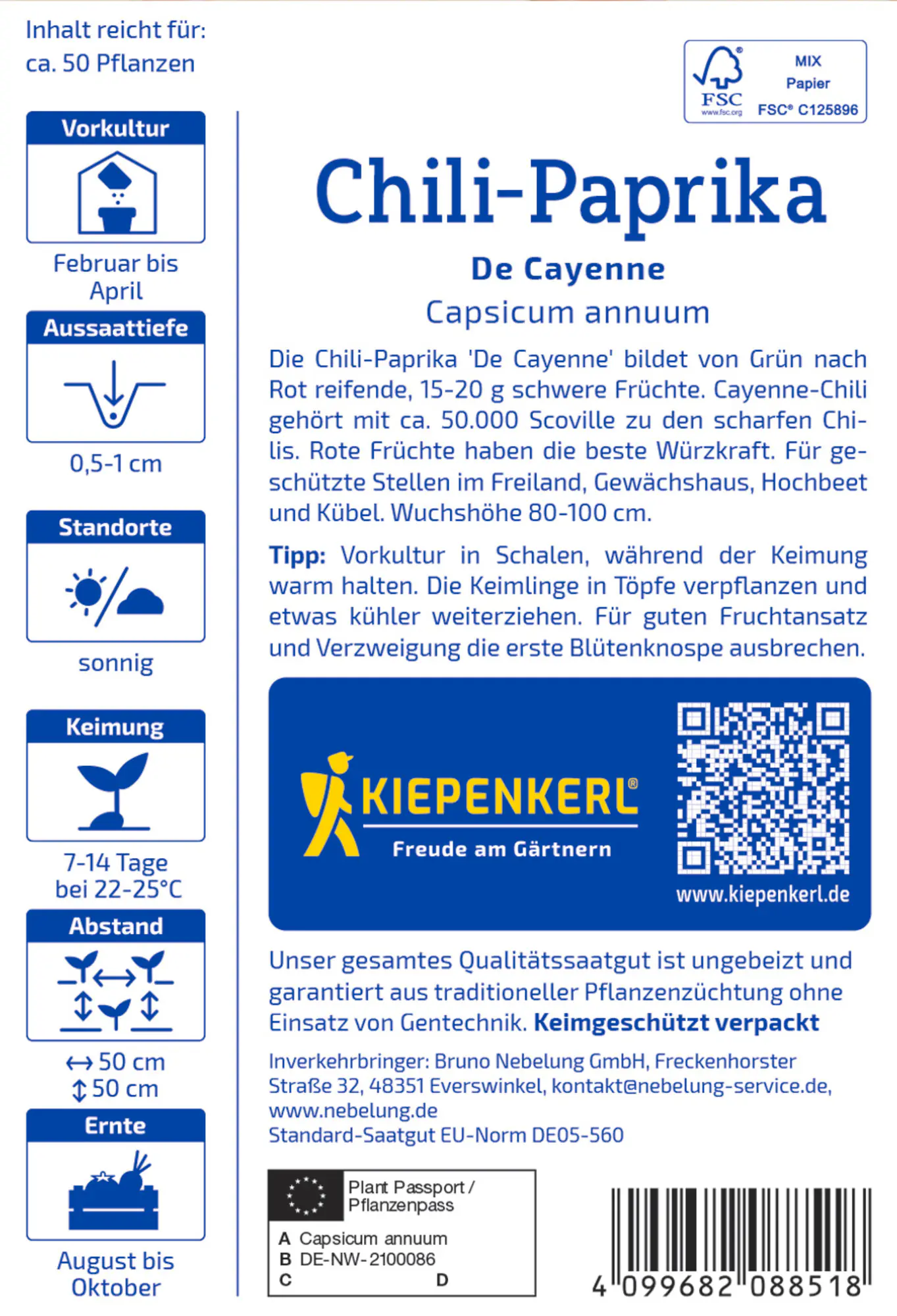 Kiepenkerl Saatgut Chili-Paprika De Cayenne für ca. 50 Pflanzen