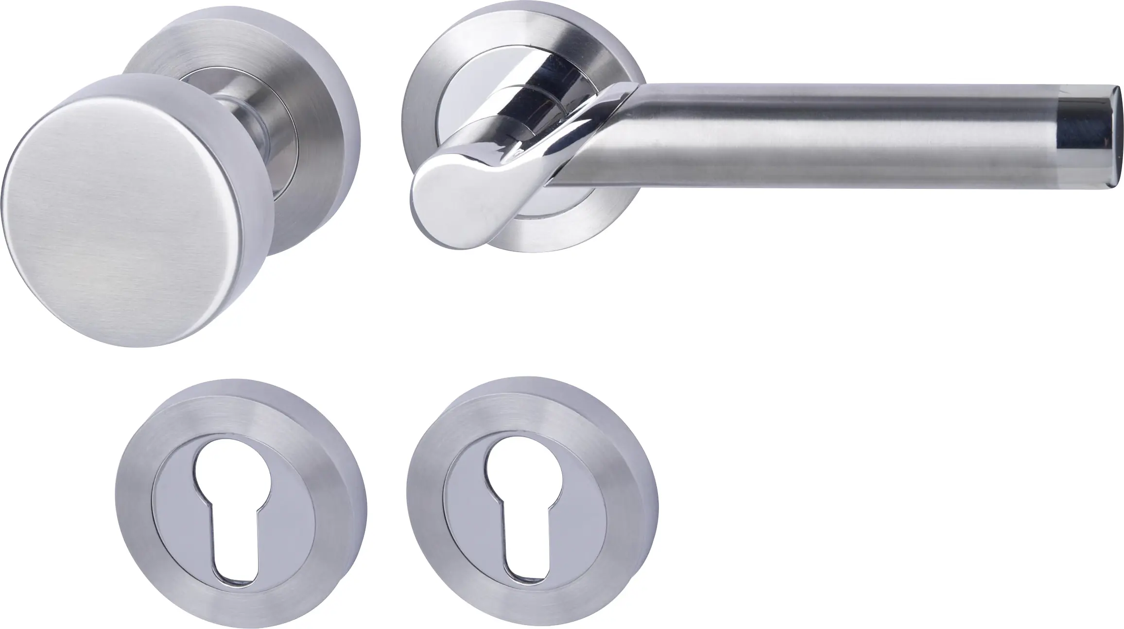 Südmetall Türgriff-Garnitur Rosette Solid 1 PZ Edelstahl poliert/satiniert Drücker links silber Ø 52 mm