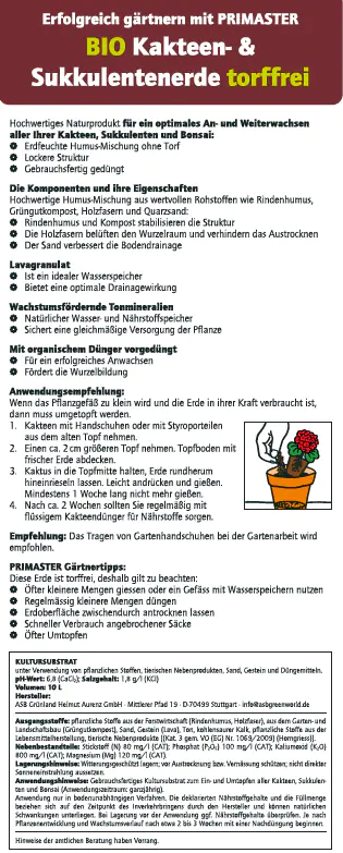 Primaster Bio Kakteen- & Sukkulentenerde torffrei 10 L