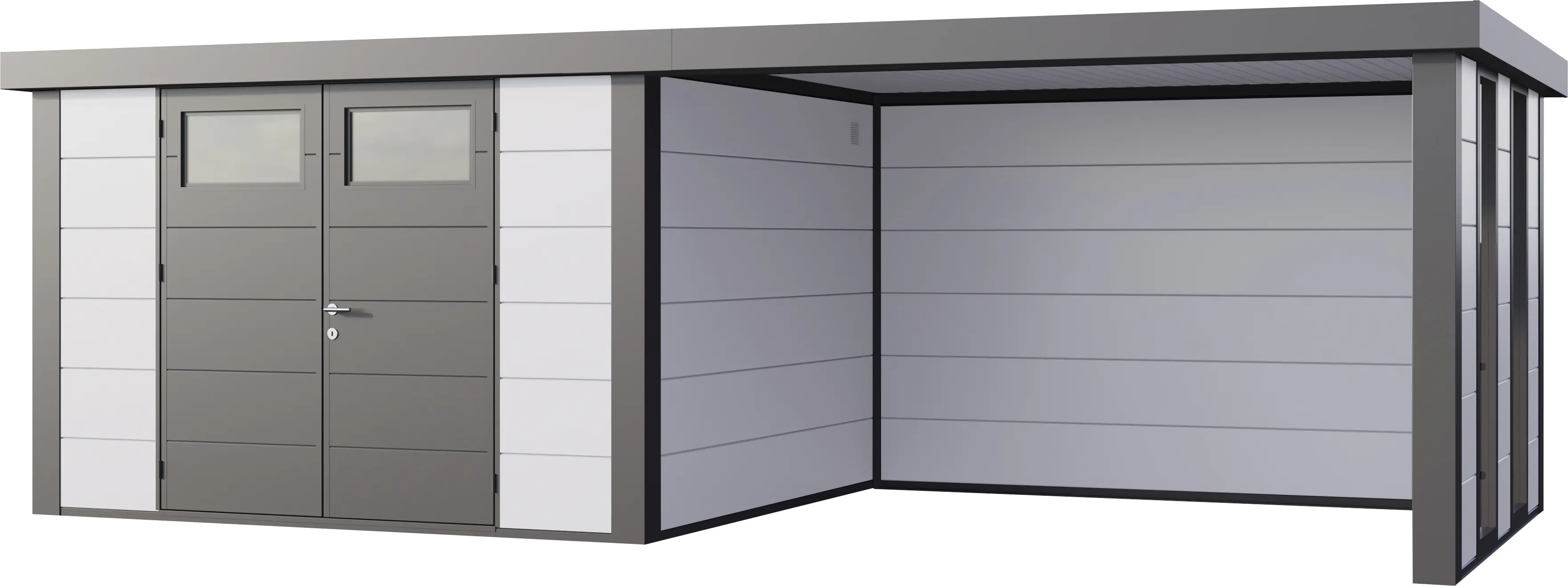 Telluria Gerätehaus Classico Lounge L mit Fenstern 3330 rechts weiß 672 x 298 cm