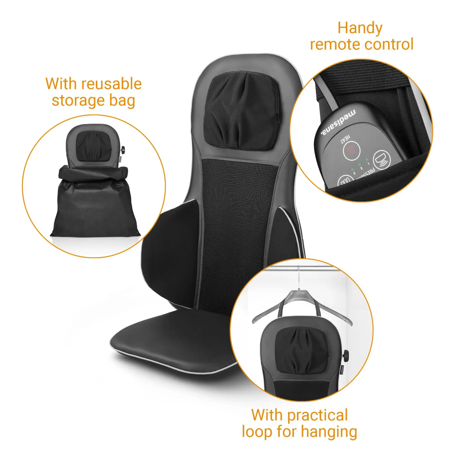 Medisana Massagesitzauflage MC 823 schwarz, Maße: ca. 110 x 42,5 x 18 cm