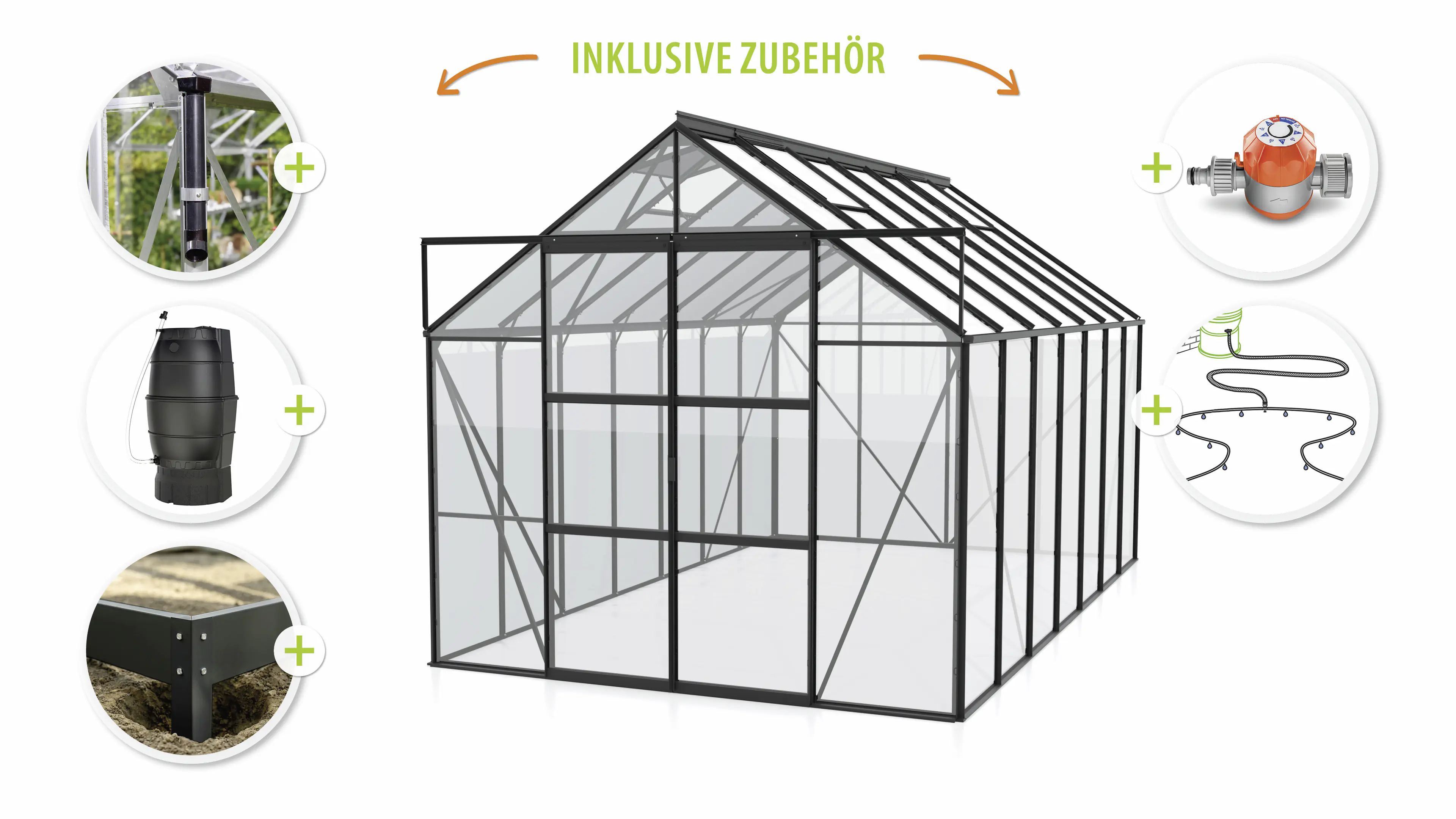 Vitavia Gewächshaus-Set Uranus 11500 ESG 3 mm schwarz 254 x 441 cm 