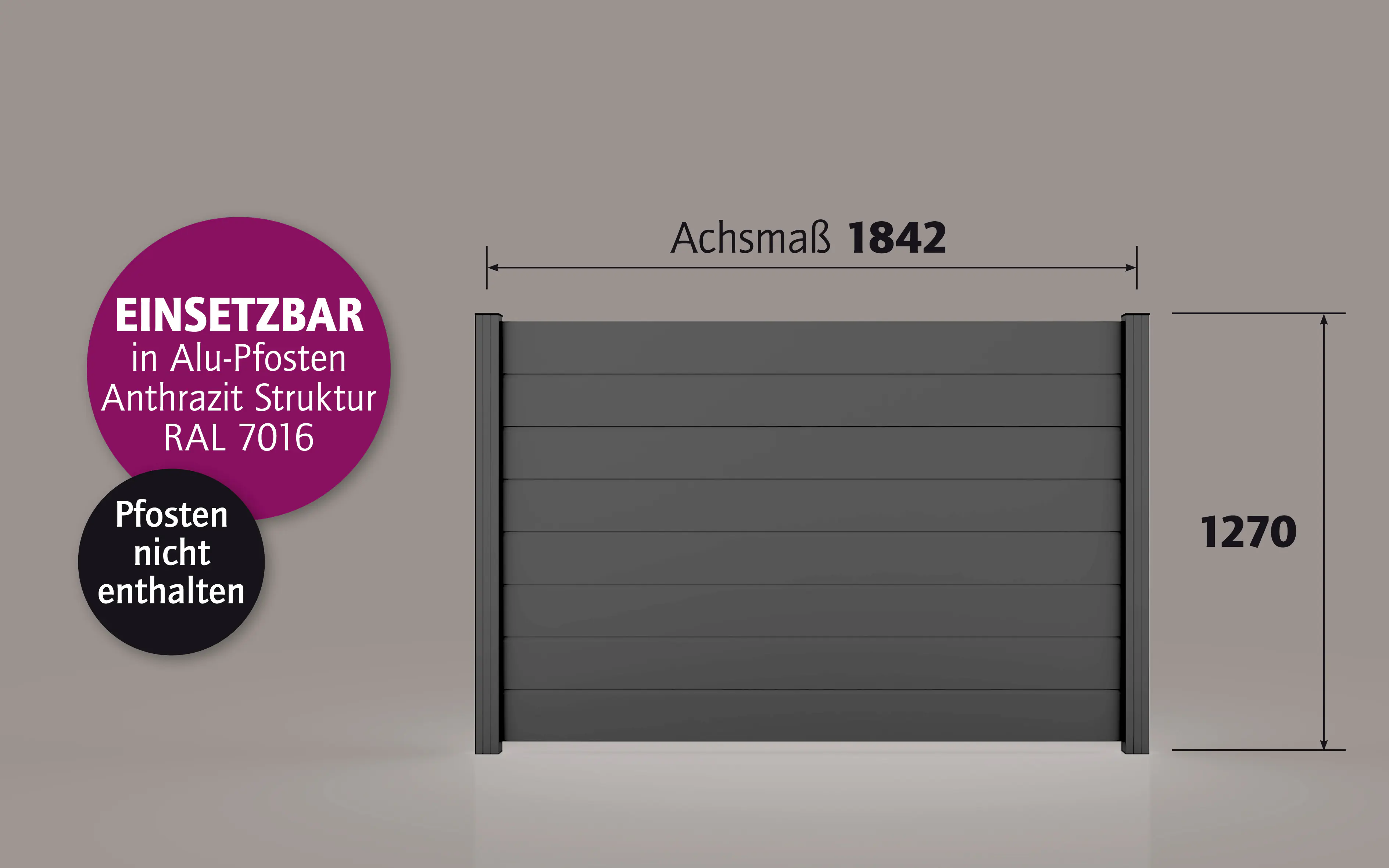 Ambiente Alu-Zaun Paneel 150 B x H: 180 cm x 120 cm, 22 mm stark
