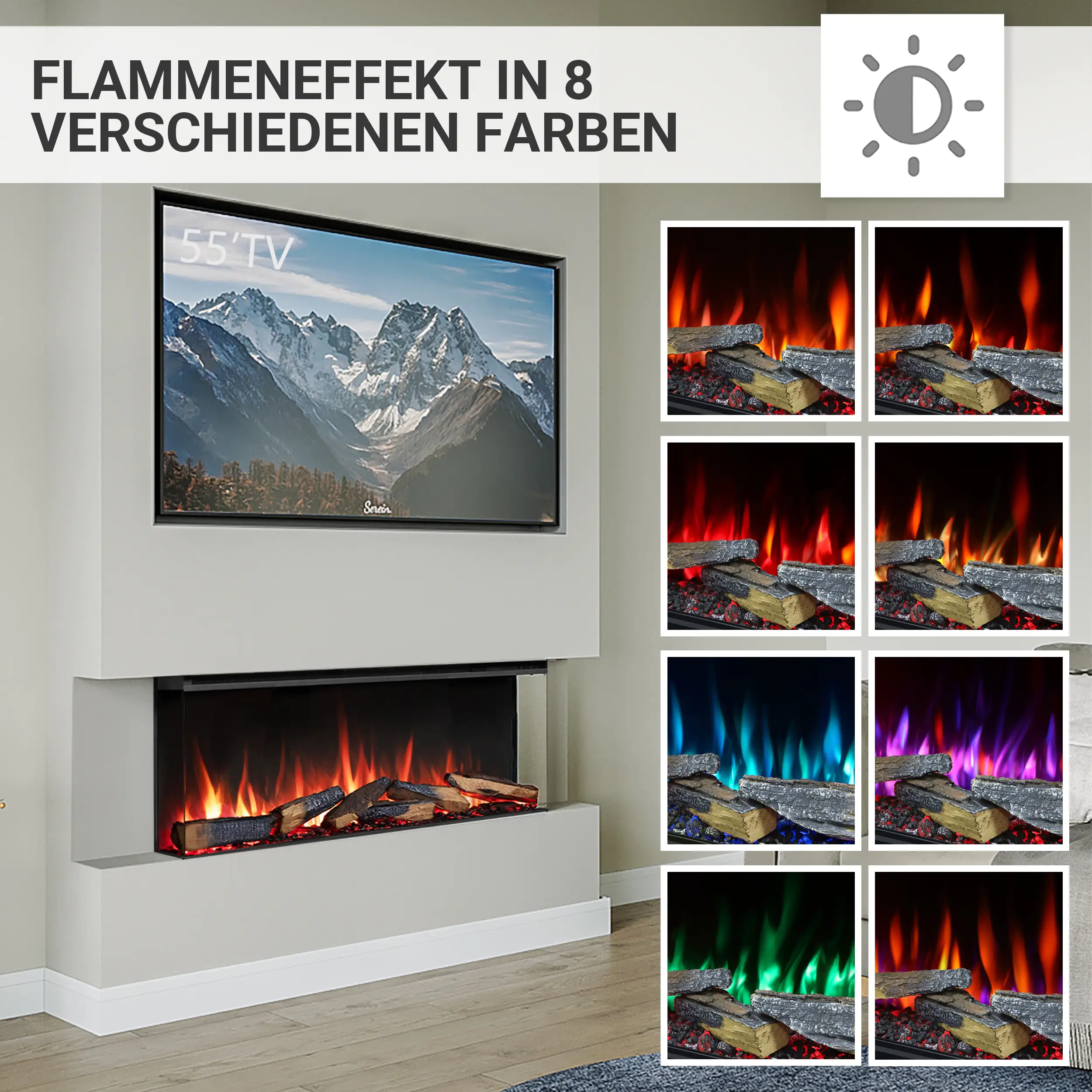 Balderia Elektrokamin schwarz Athena 44 1000/1500 Watt 49,5 x 112,8 cm
