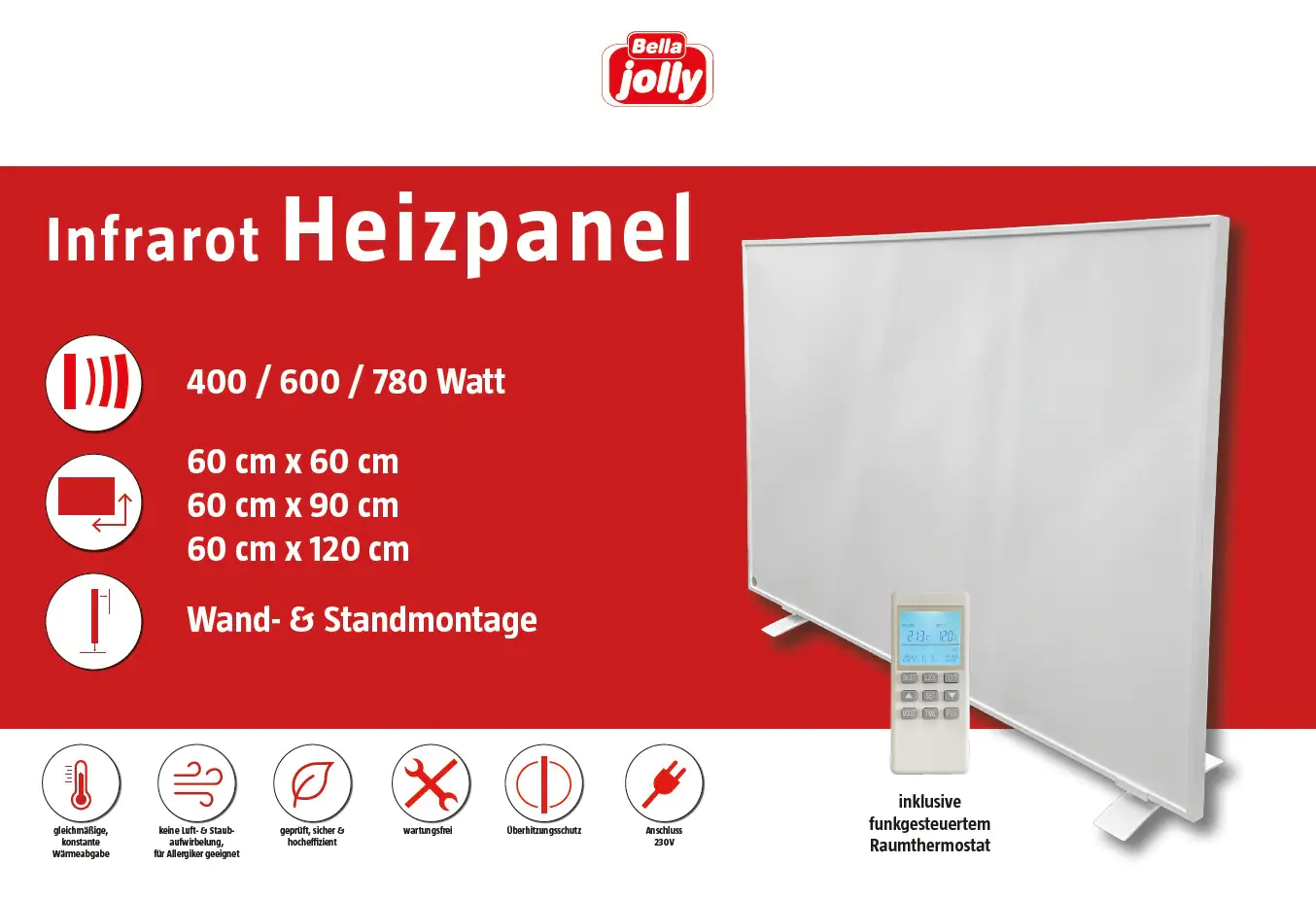 Bella Jolly Infrarotheizkörper ICP909 60x90 cm 600 Watt, weiß