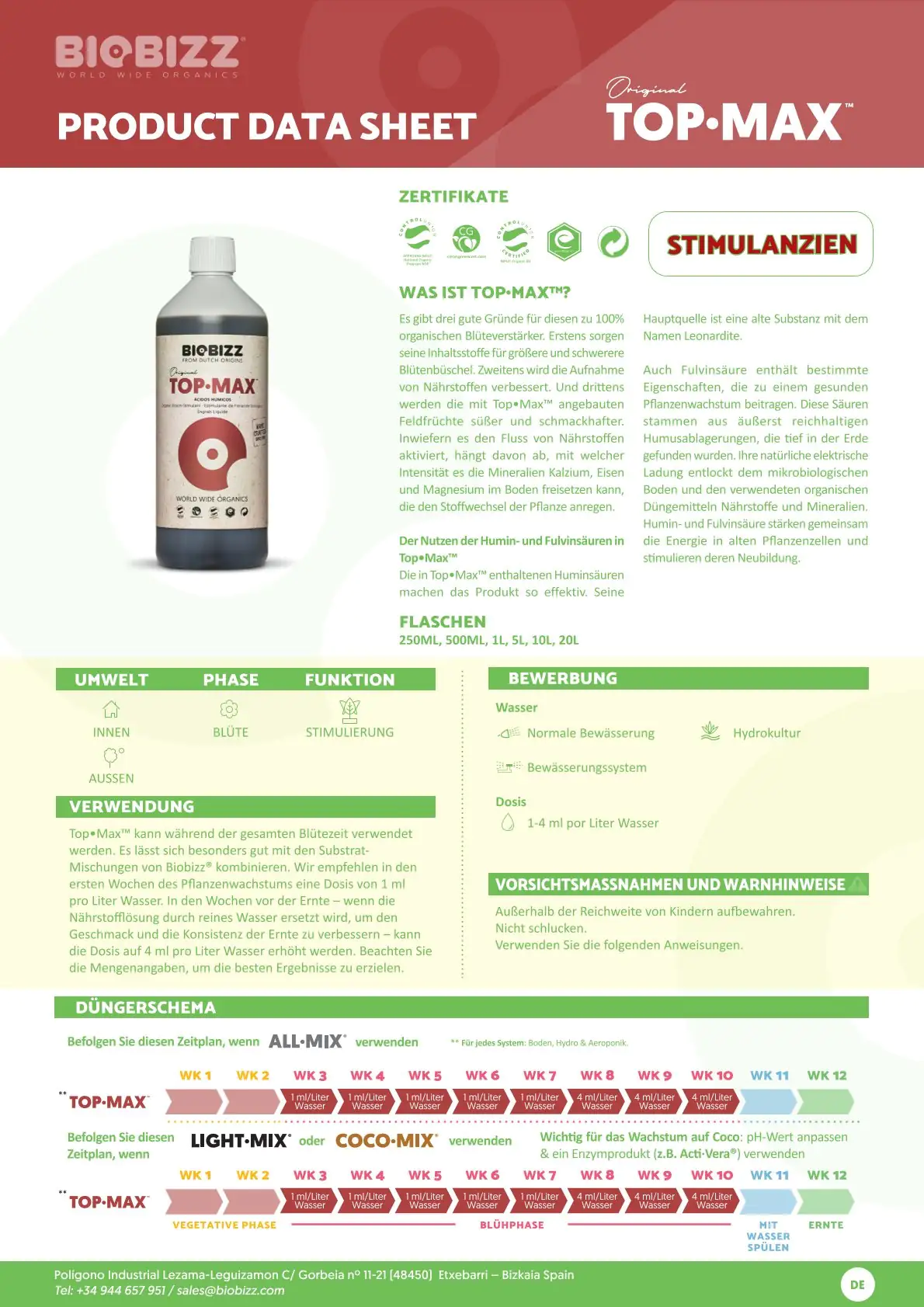 BioBizz Grow Dünger Top-Max 250 ml