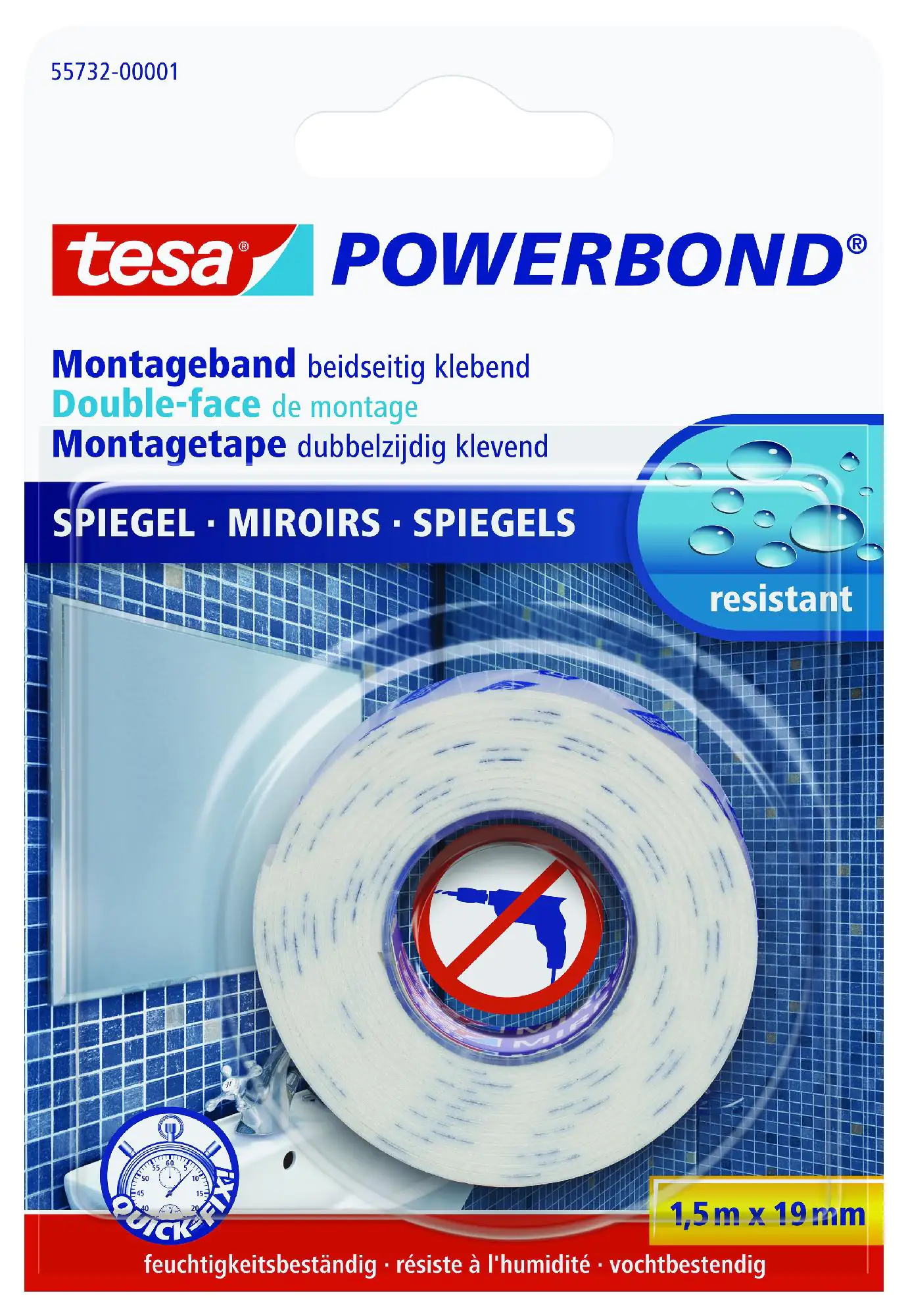 tesa doppelseitiges Montageband Spiegel 1,5 m x 19 mm