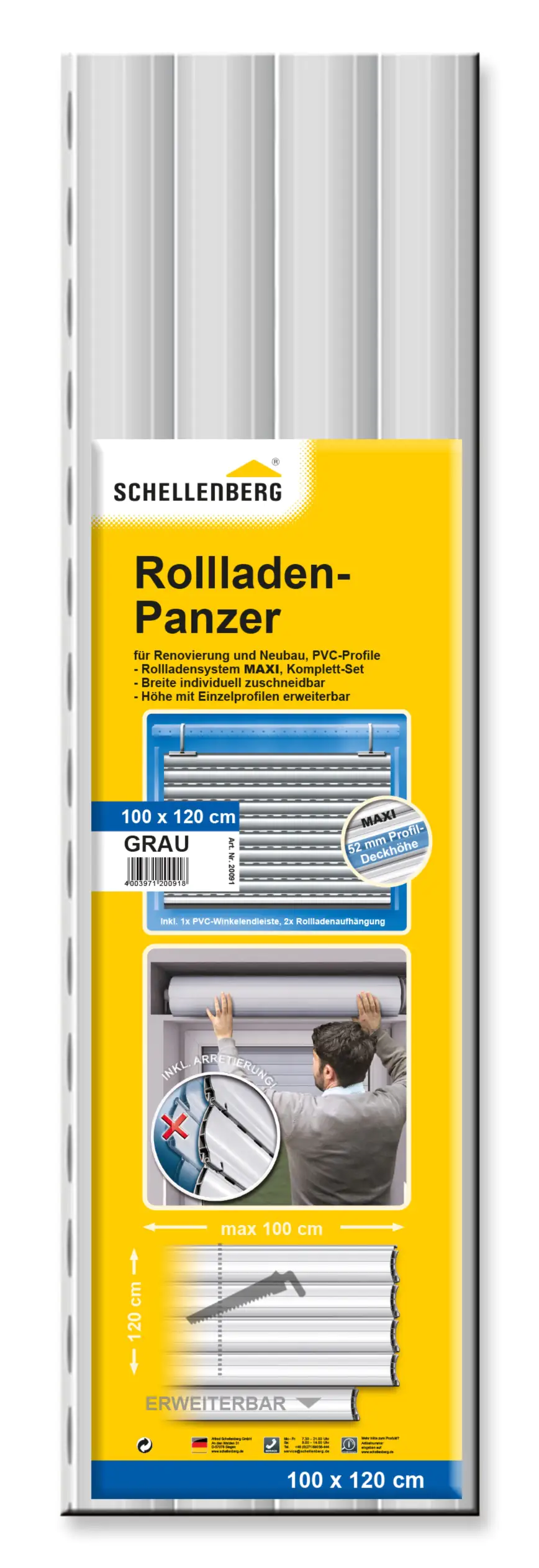 Schellenberg Rollladenpanzer komplett für System Maxi 100 x 120 cm grau