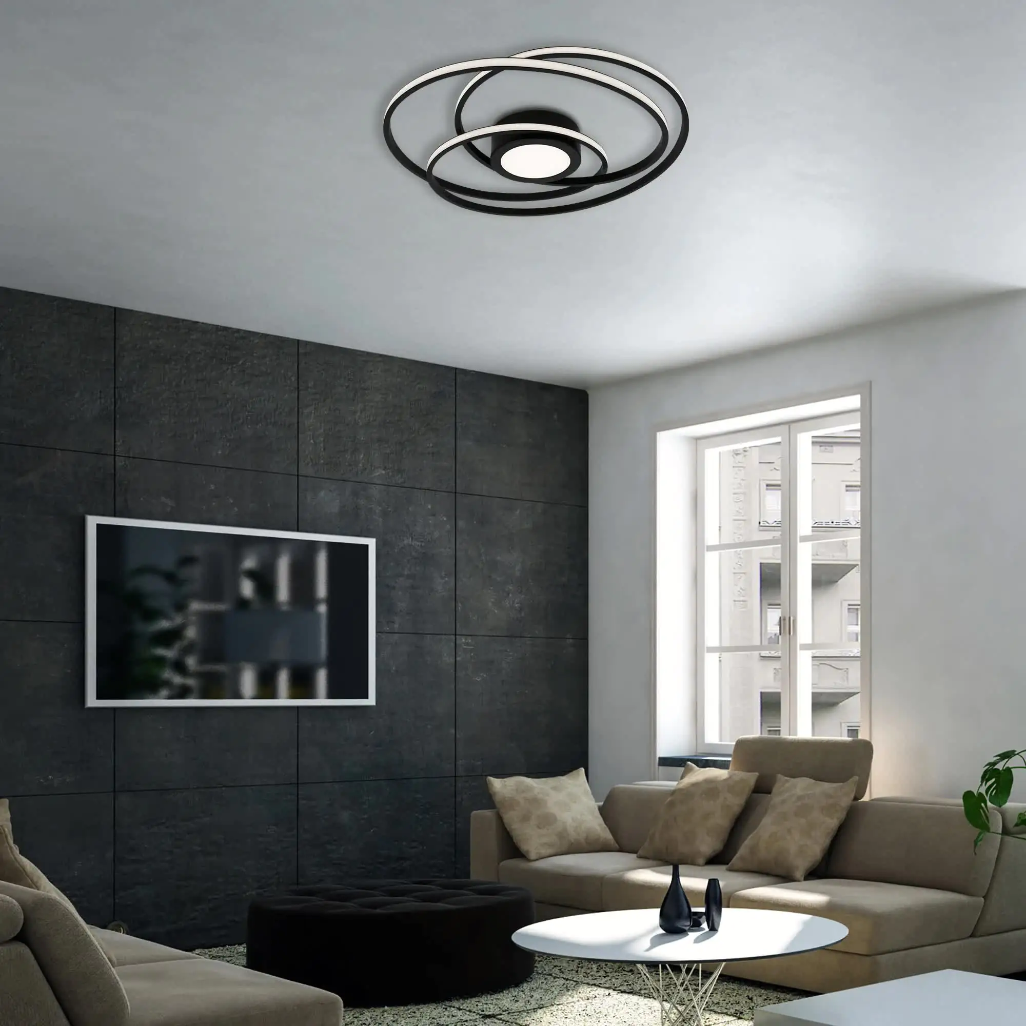 Di-Ka LED Deckenleuchte Frame Curl Ø 56 cm schwarz, mit Mittellicht
