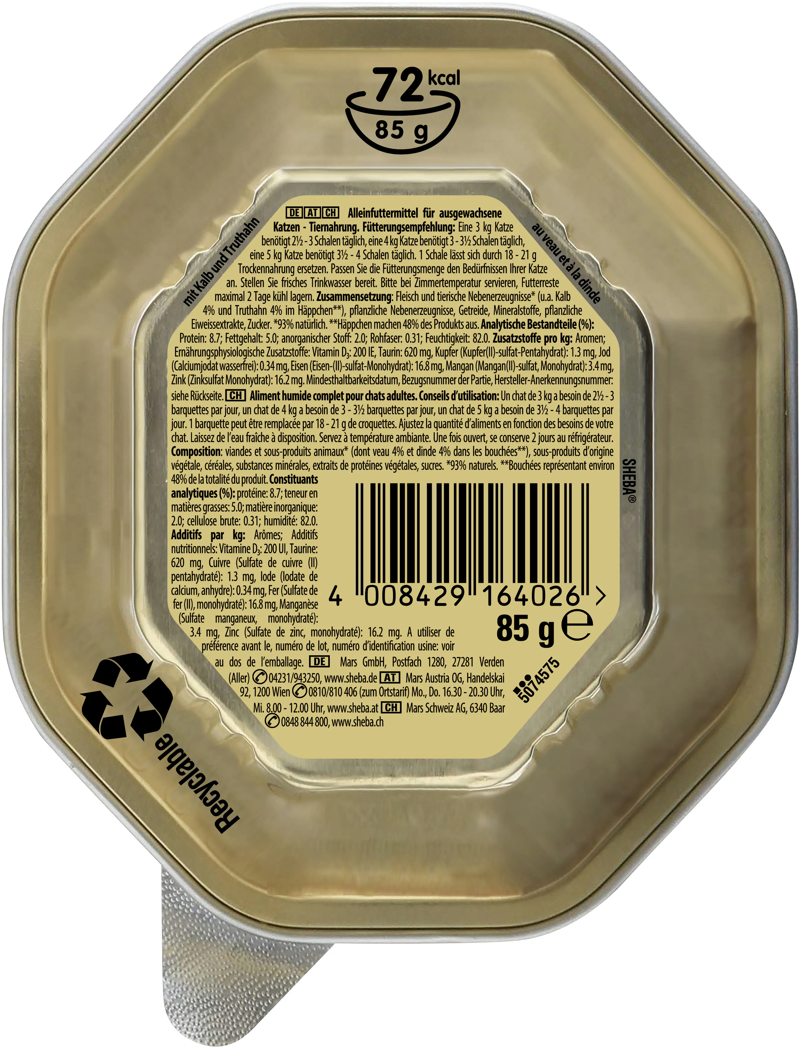 Sheba Selection in Sauce Katzennassfutter Adult 85 g Kalb & Truthahn