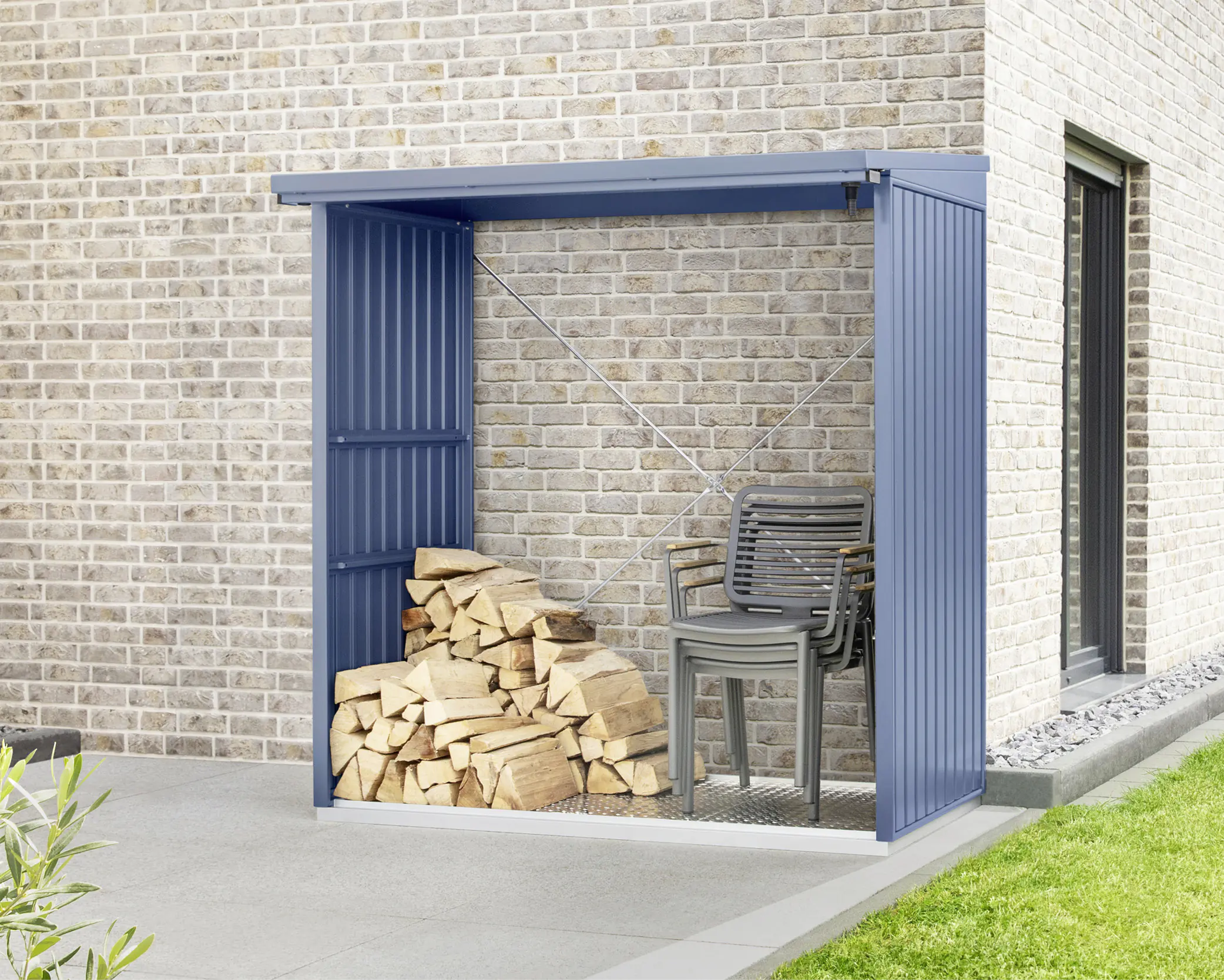 Ecostar Kaminholzregal Trend-V Typ 2, taubenblau, mit Verstrebung