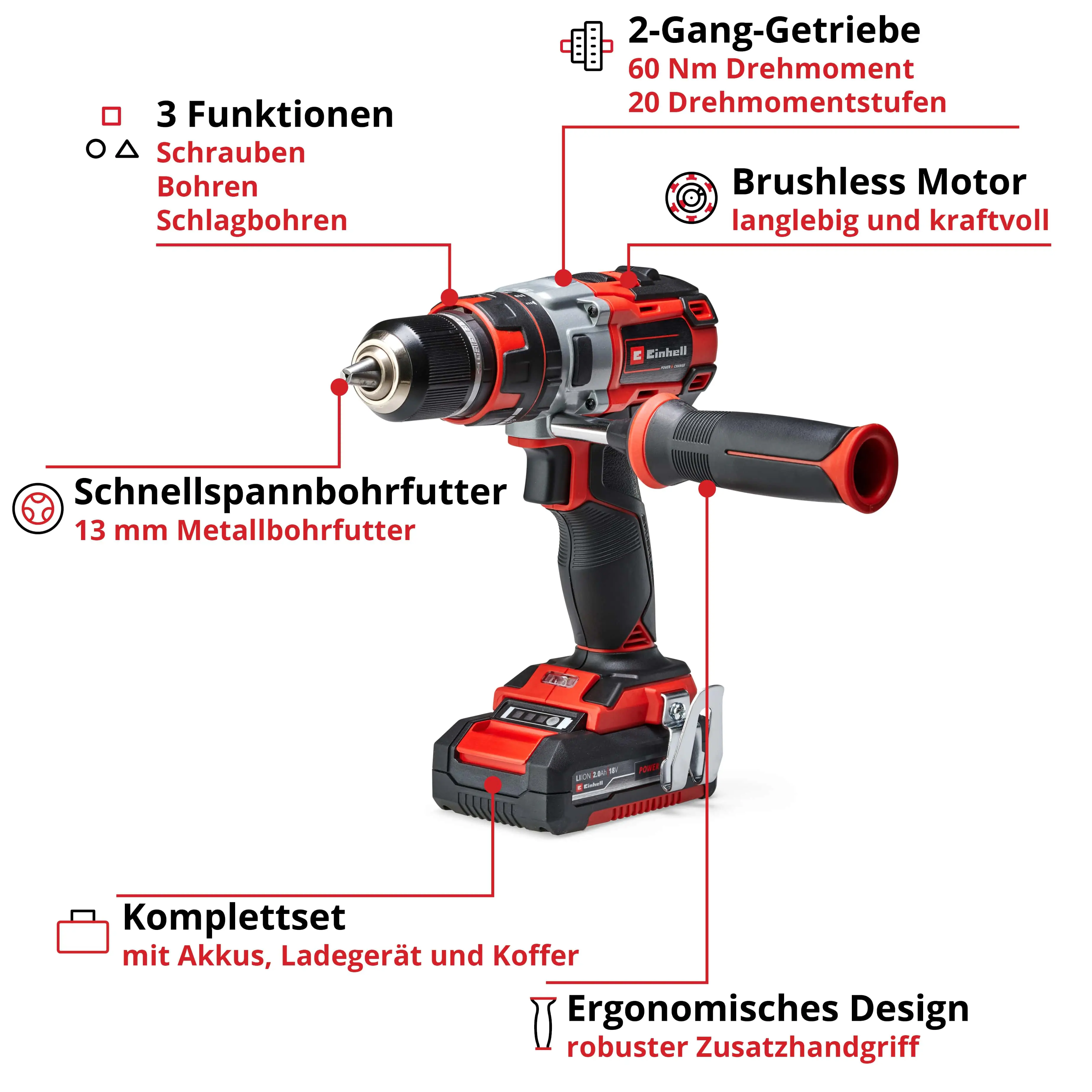 Einhell Professional Akku-Schlagbohrschrauber TP-CD 18 Li-i BL Set 2 Ah