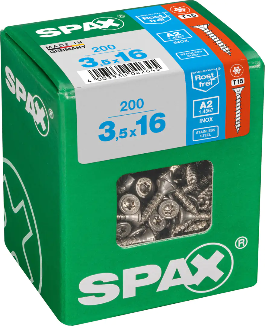 Spax Universalschrauben 3.5 x 16 mm TX 15 - 200 Stück Edelstahl