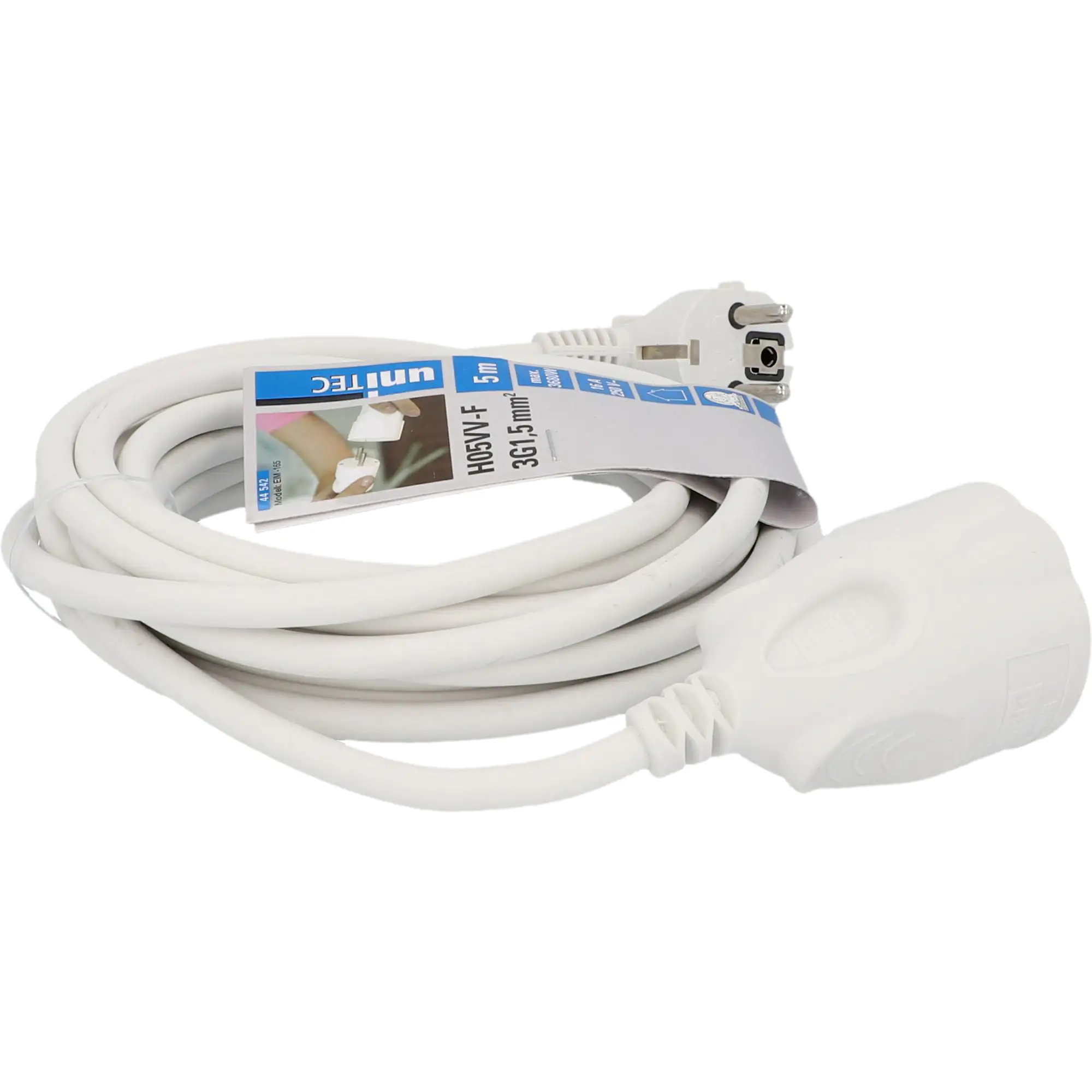 Unitec Verlängerungskabel Innen 5 Meter H05VV-F3G1,5, weiß