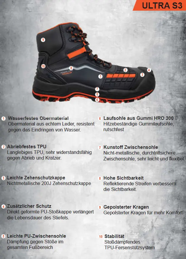 Sicherheitsstiefel Ultra S3 schwarz-orange 