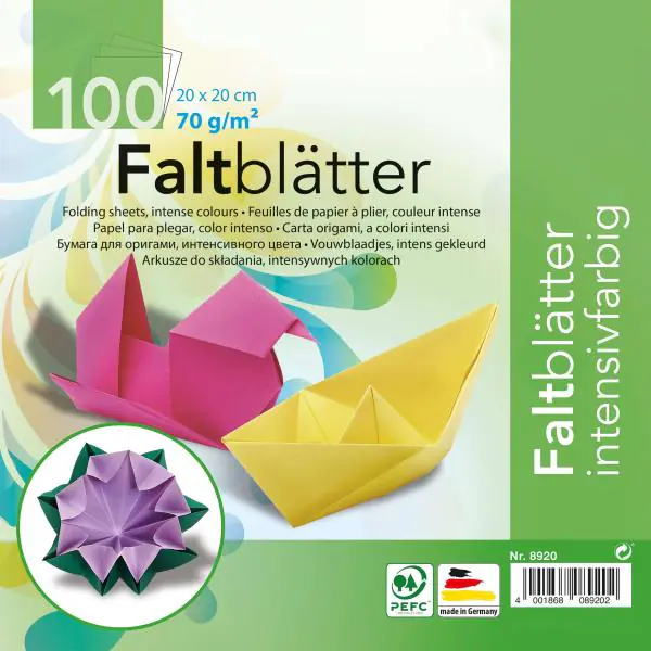 Glorex Faltblätter 70g farb.sortiert 20 x 20 cm, 100 Blatt