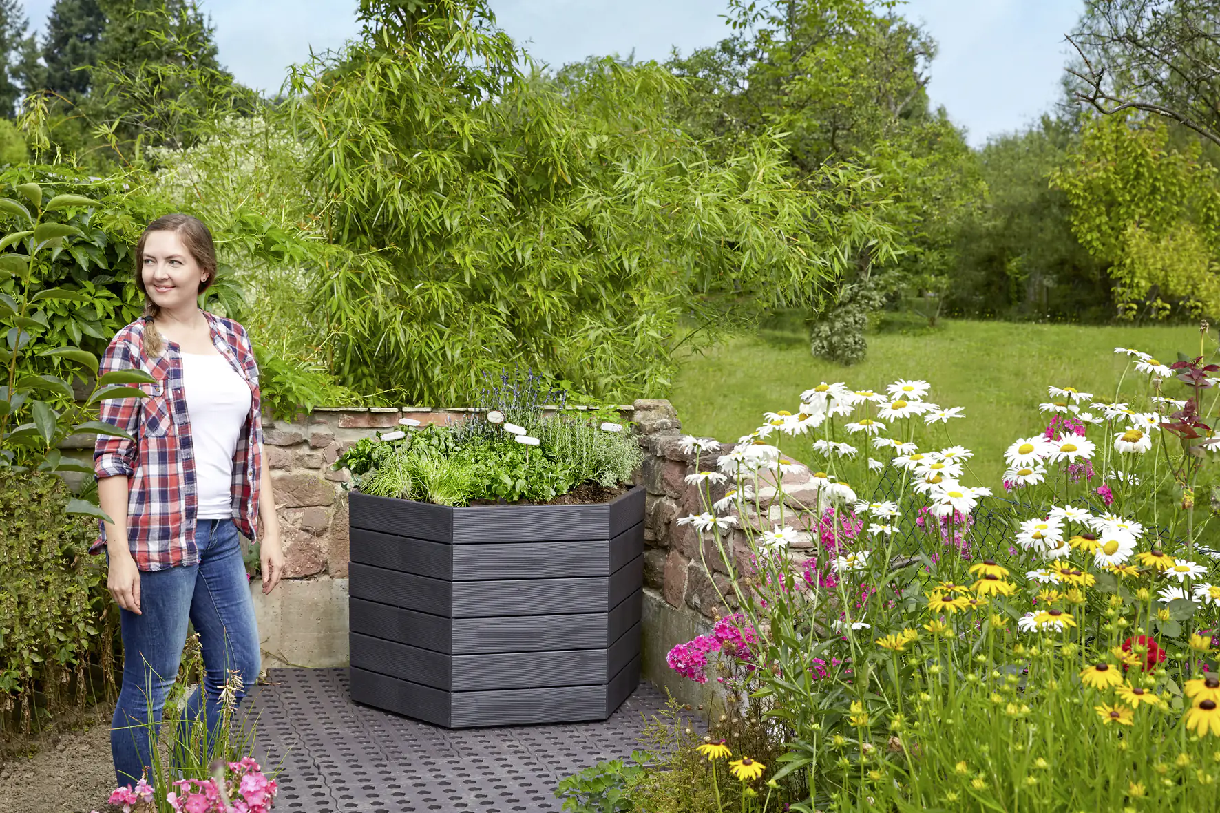 Garantia Hochbeet Ergo L 75 95 x 110 x 75 cm, wood, mit Flora Wassersystem