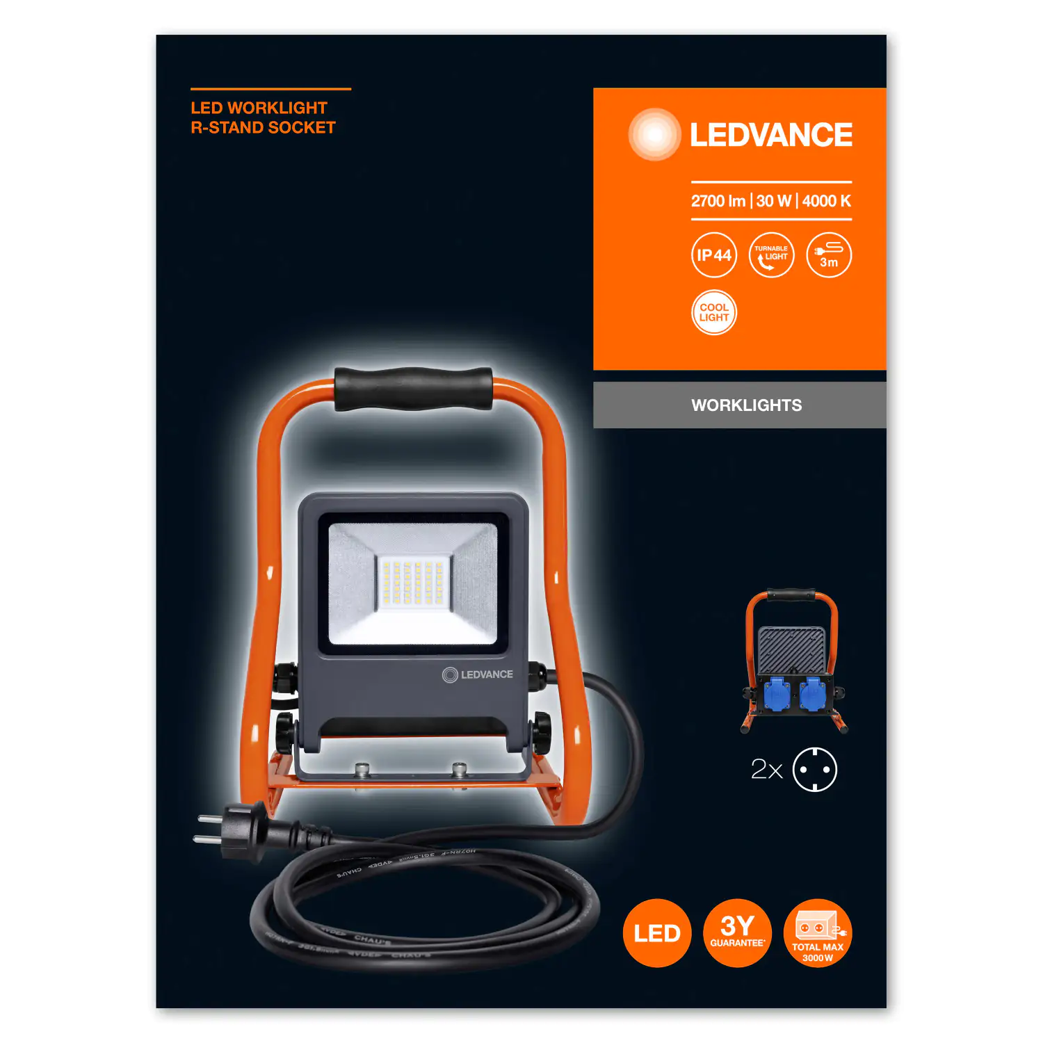 Ledvance LED Stahler R-Stand inkl. Mehrfachsteckdose, max. 3000 Watt