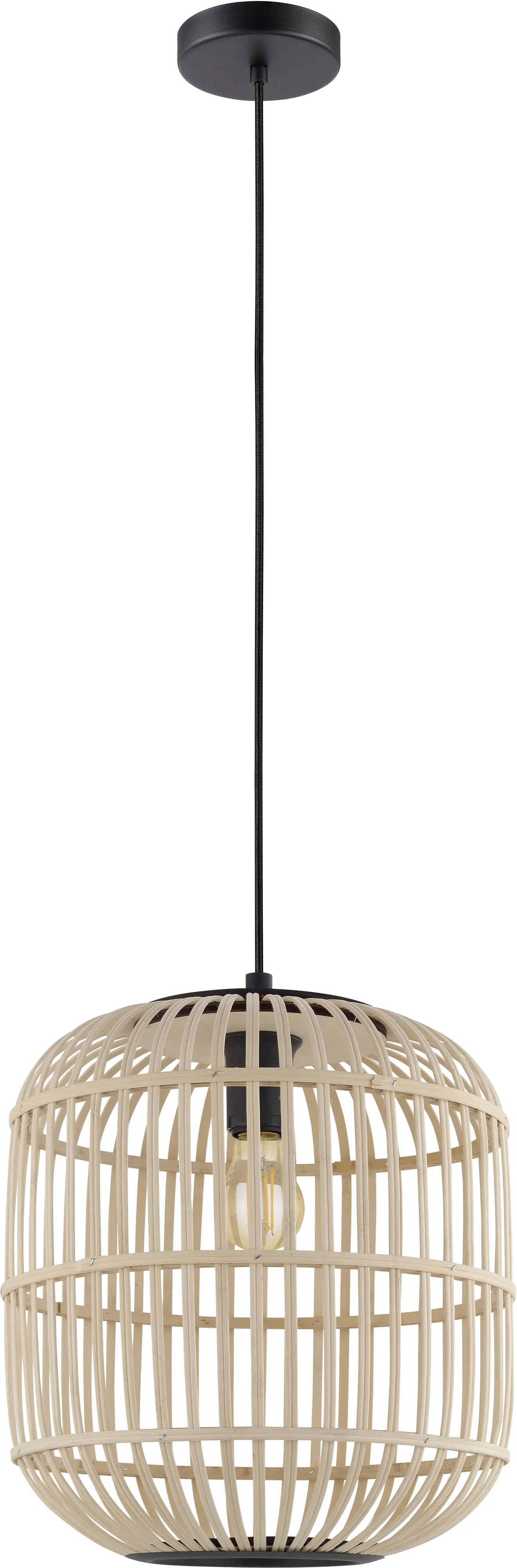 Eglo Pendelleuchte Bordesley schwarz-natur Ø 35 cm E27, max. 60 W
