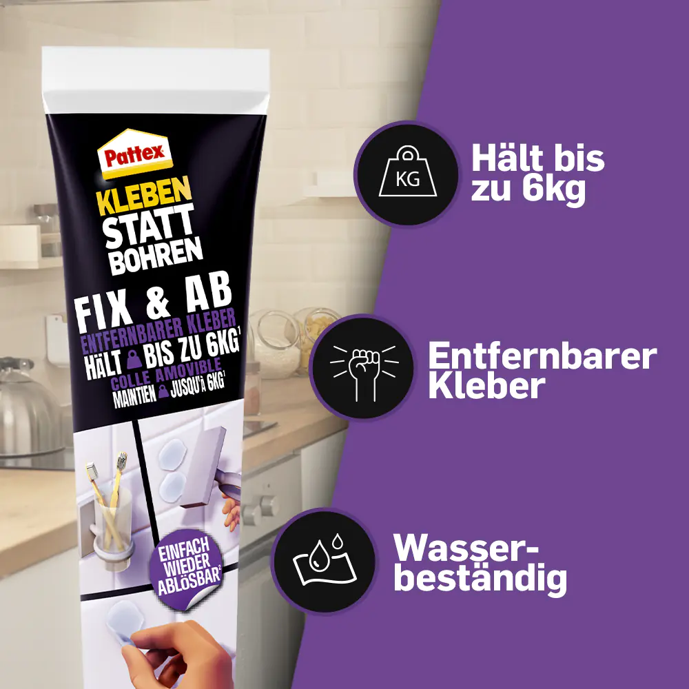 Pattex Montagekleber Kleben statt Bohren Fix & Ab transparent 44 g Tube
