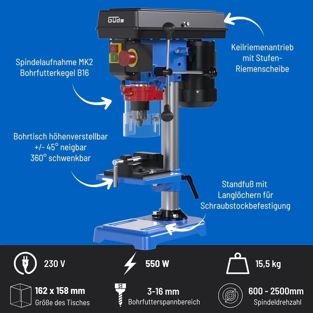 Güde Tischbohrmaschine GTB 16/550 Laser