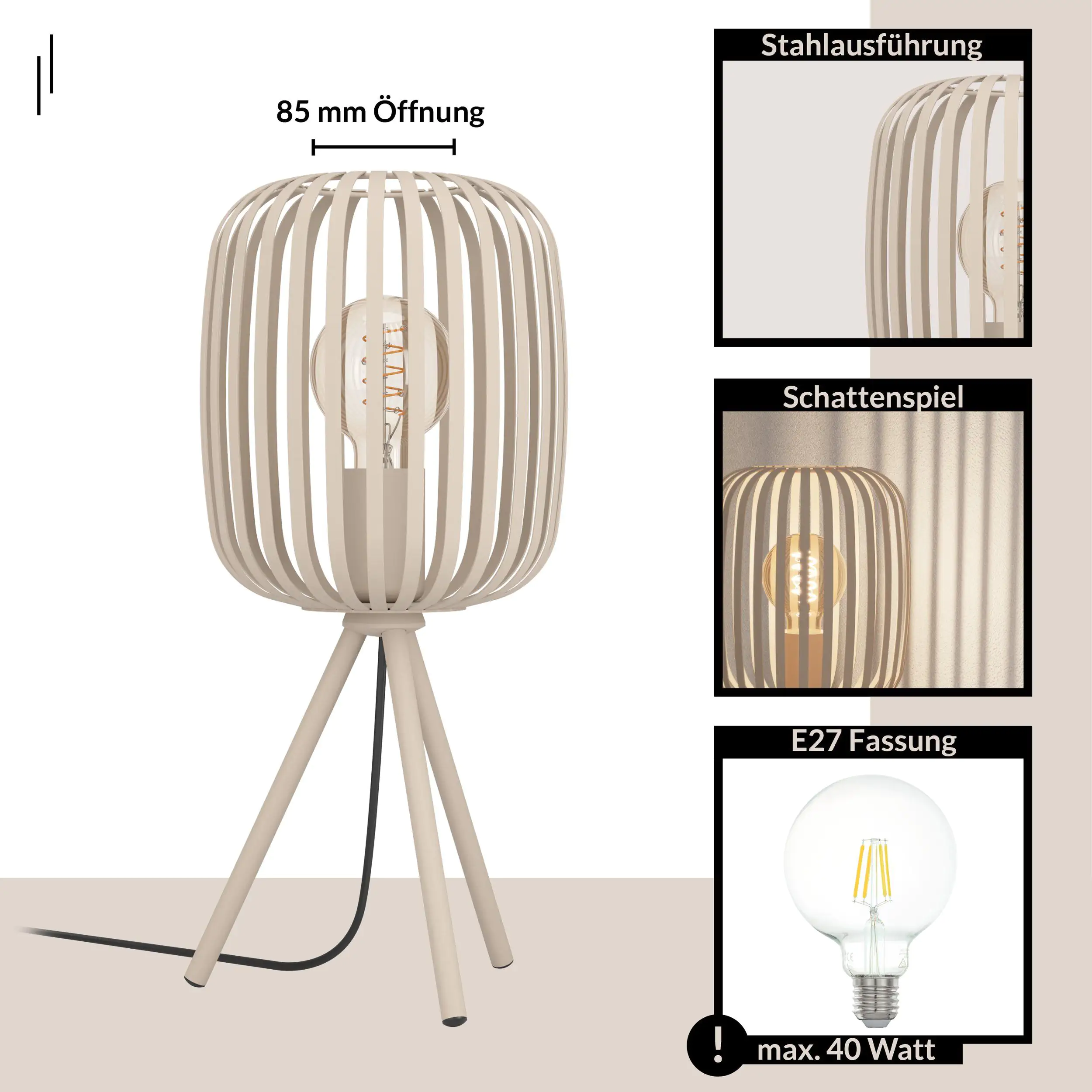 Eglo Tischlampe Romazzina 43,5 x 20 cm sand