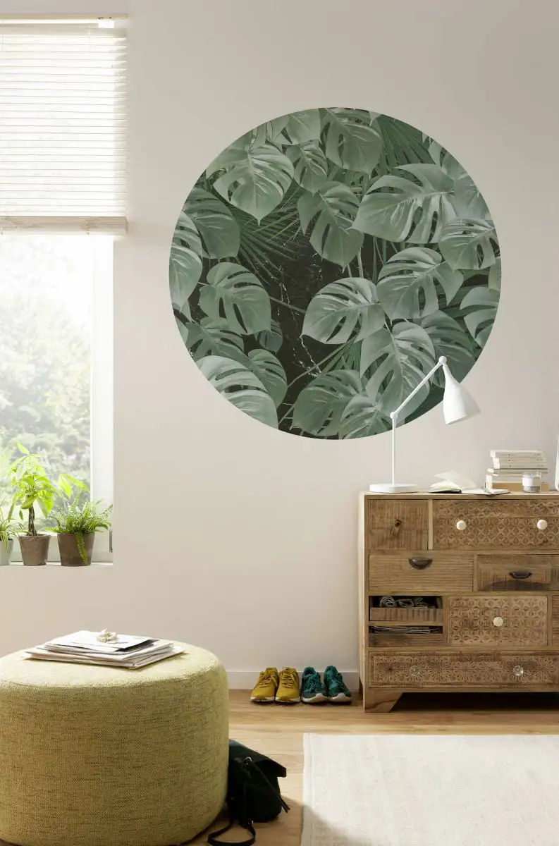 Komar Vlies Fototapete Dot Novel Monstera Ø 125 cm, selbstklebend