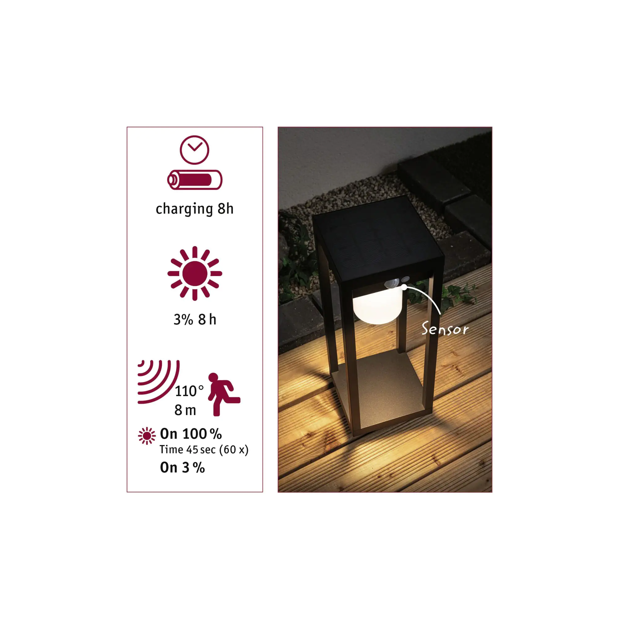 Paulmann LED Solarleuchte Marisol schwarz 40 x 15cm mit Bewegungsmelder