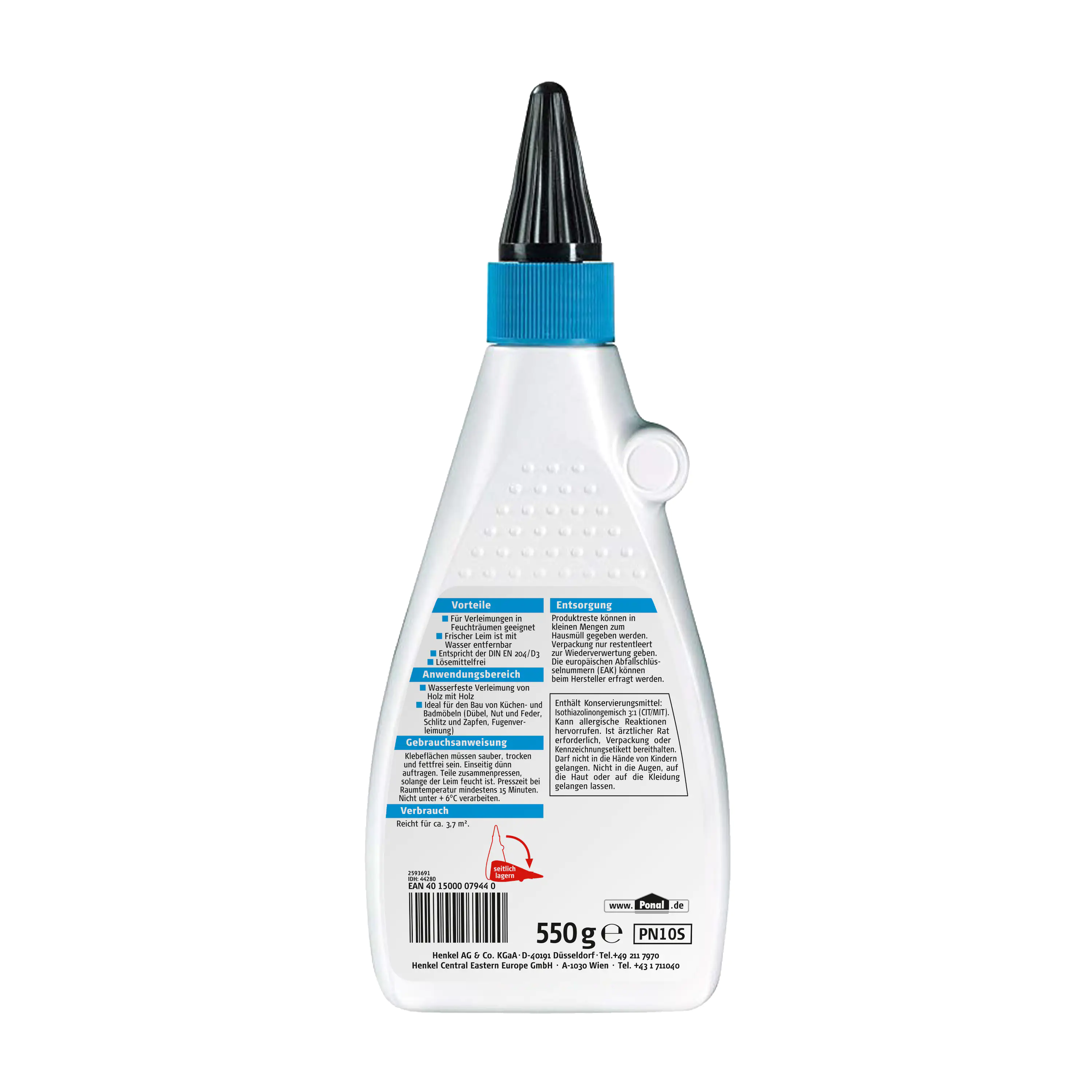 Ponal Holzleim Wasserfest 550 g Flasche, trocknet transparent