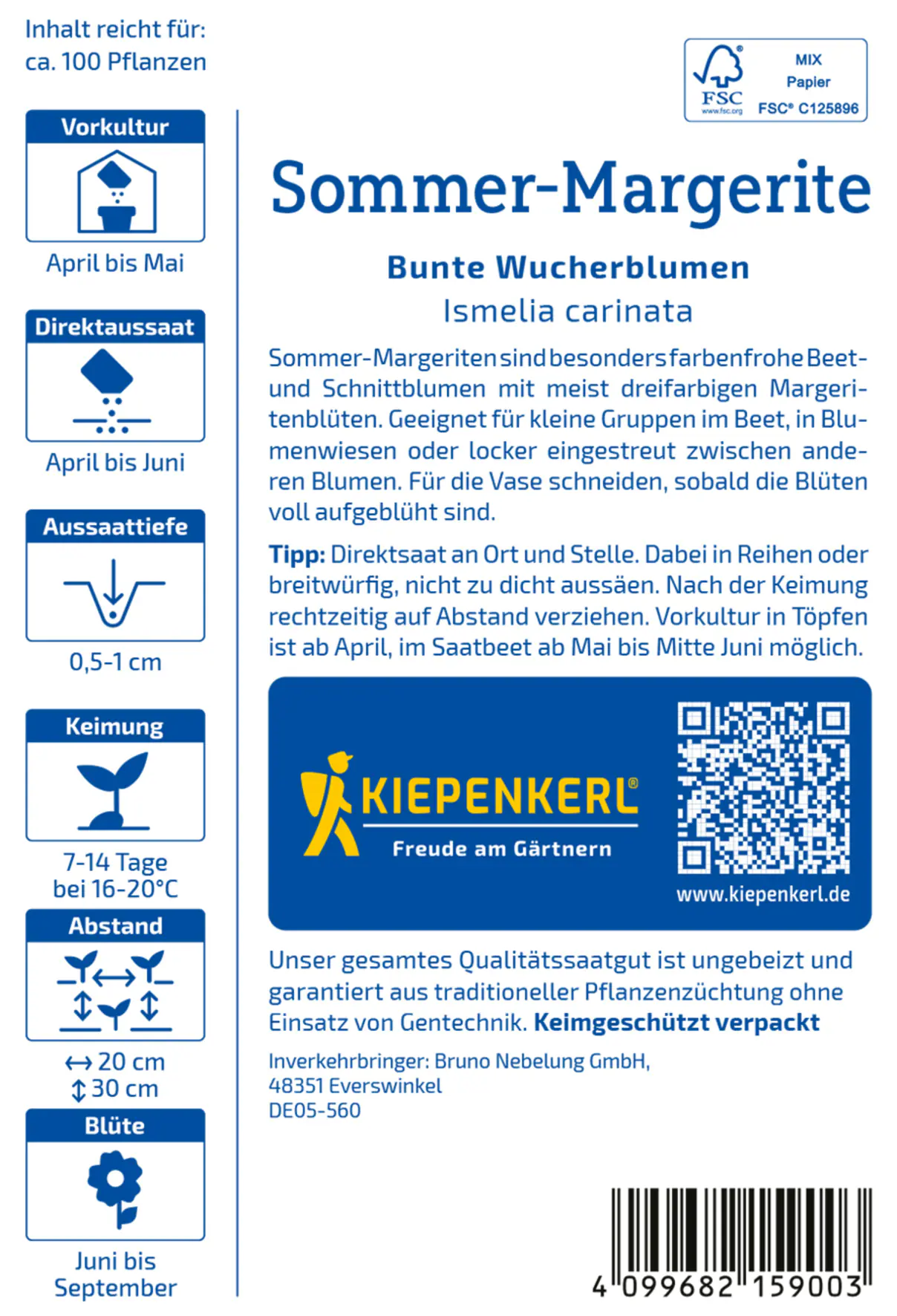 Kiepenkerl Blumensamen Sommer-Margeriten Bunte Wucherblumen für ca. 100 Pflanzen