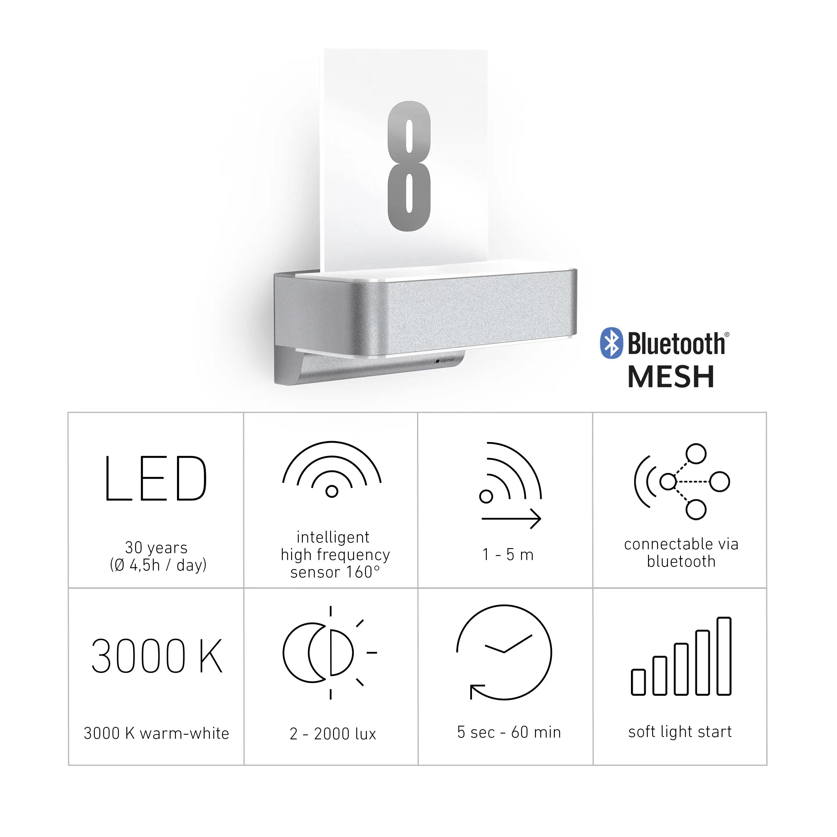 Steinel LED Aussenleuchte Sensor L820 SC SI 9,8W, silber