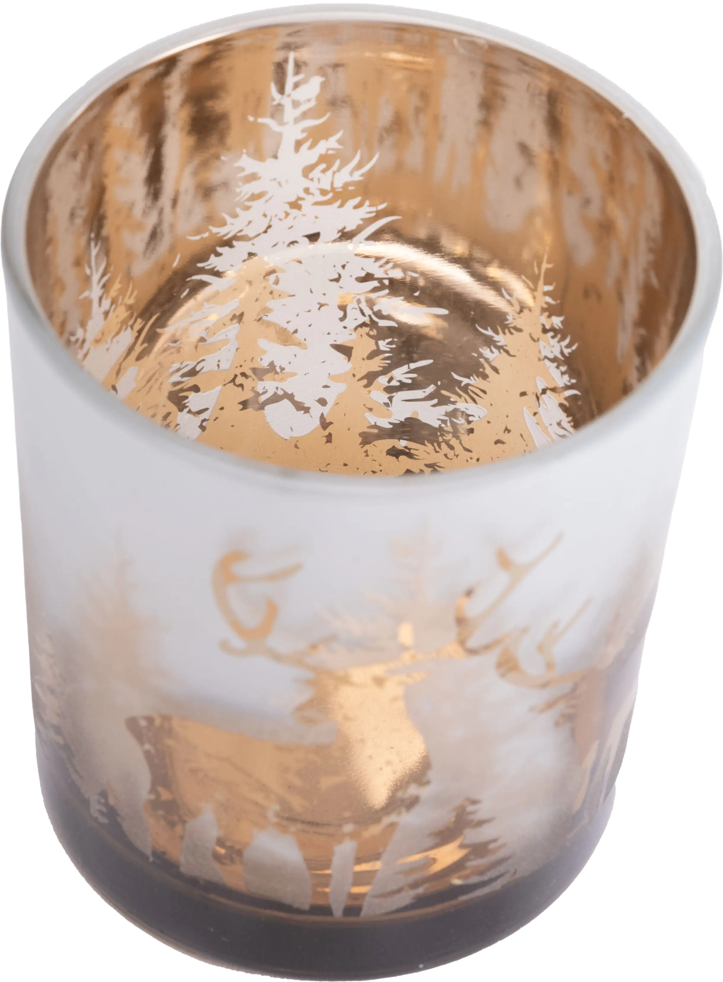 TrendLine Windlicht Glas Rentier Ø 8 cm weiß-gold