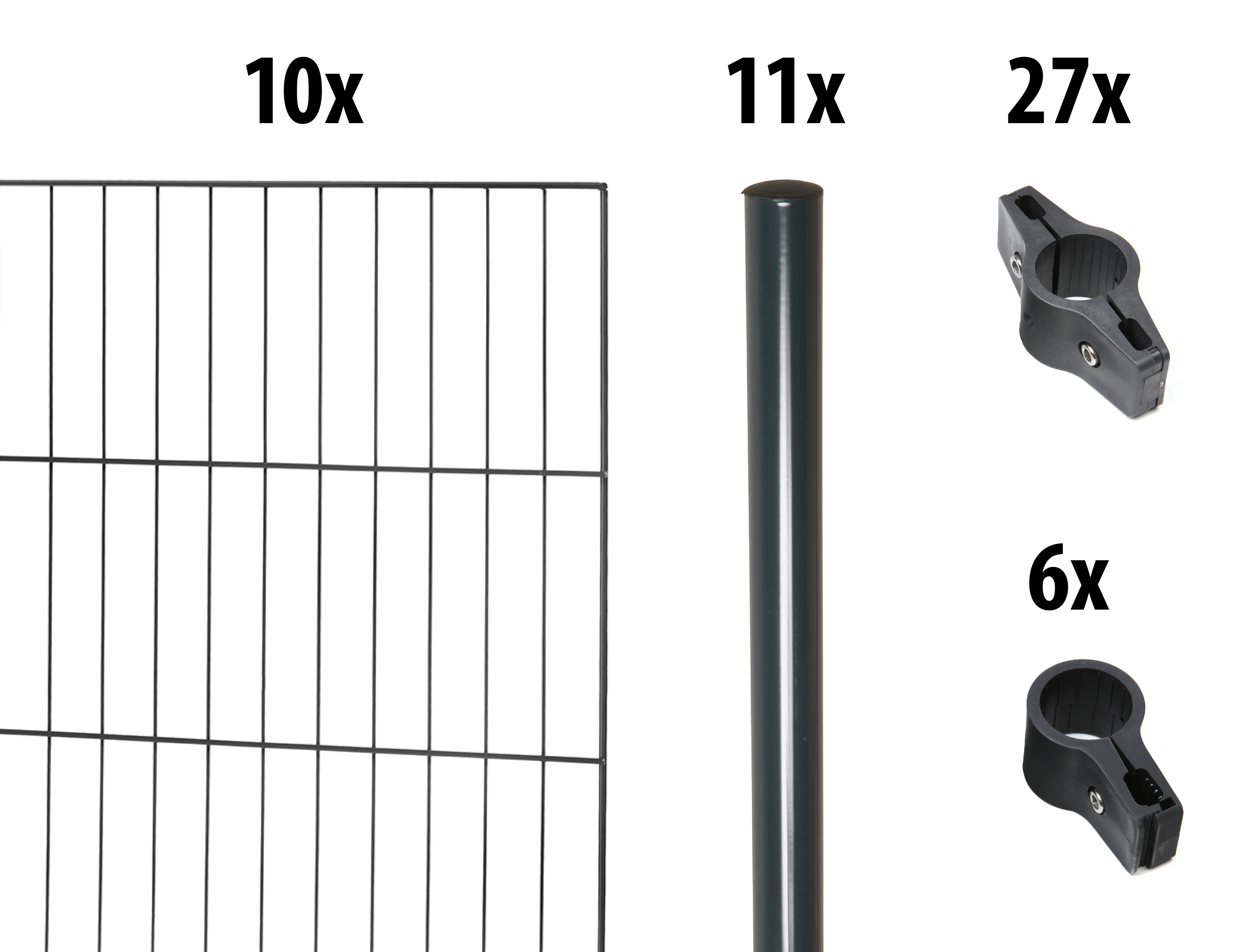 Floraworld Einstabmatten-Zaun Set Classic 20 m 200 x 100 cm inkl. 11 Pfosten 150 cm anthrazit