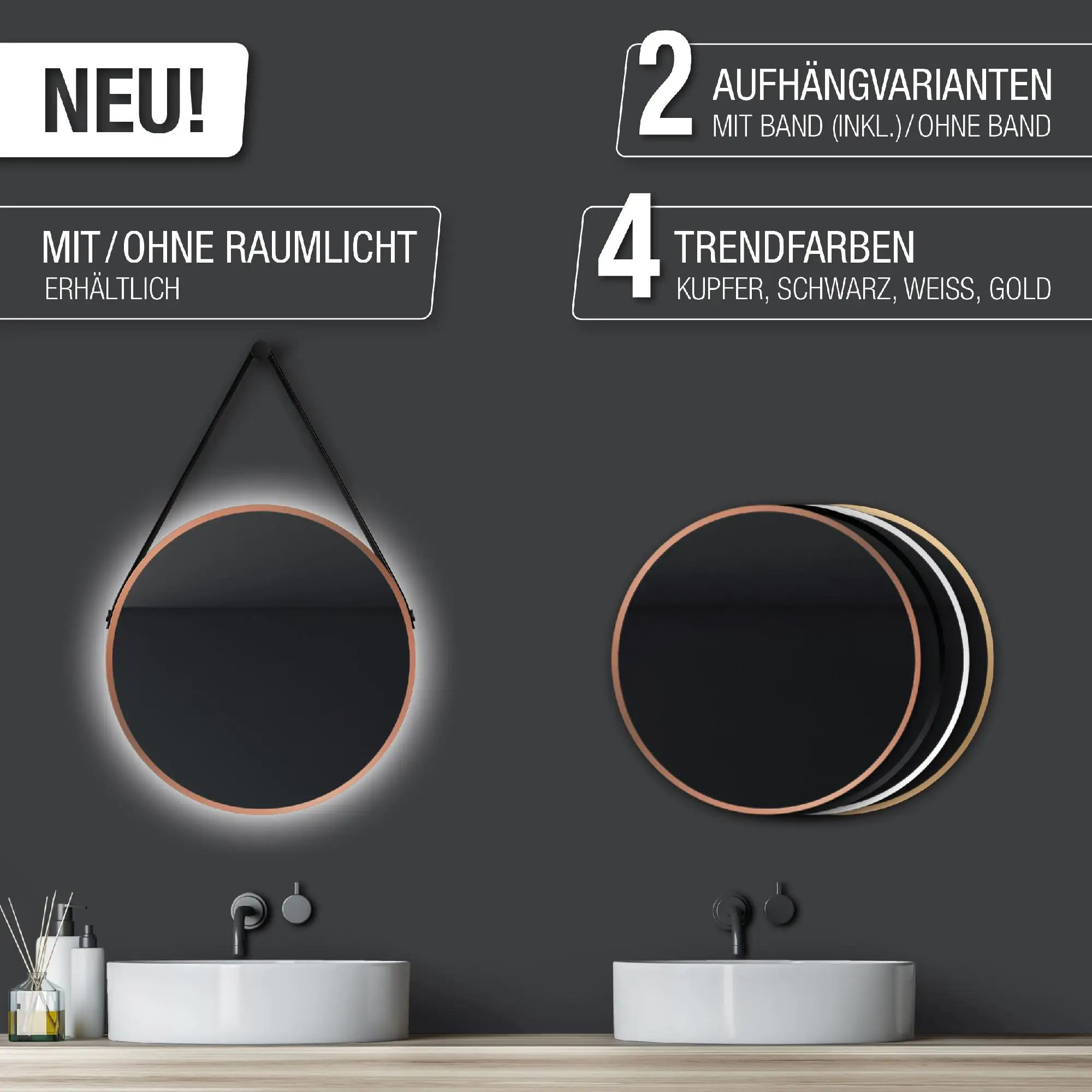 DSK LED Lichtspiegel Silver Barbier Ø50 cm, kupfer