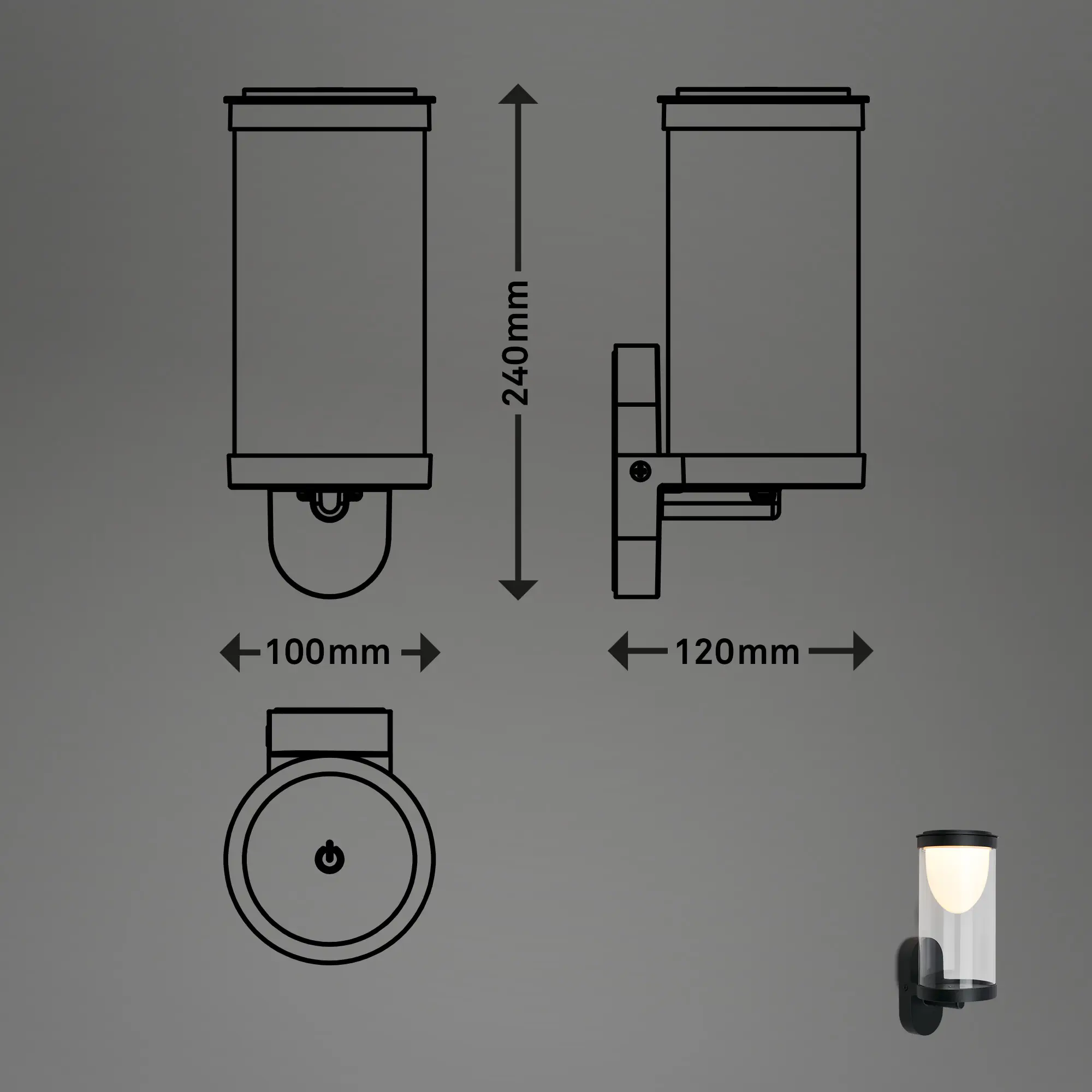 Briloner LED Außenwandleuchte Touch Akku 4W schwarz dimmbar warmweiß